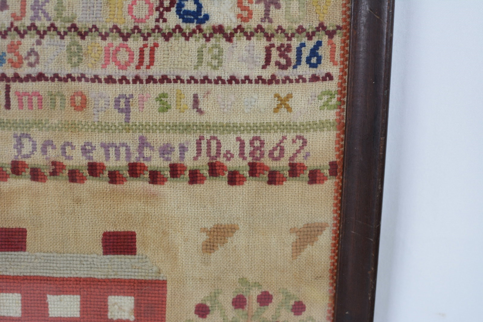 Framed American Needlework Sampler by Jane Evans, Dated 1867 - 2