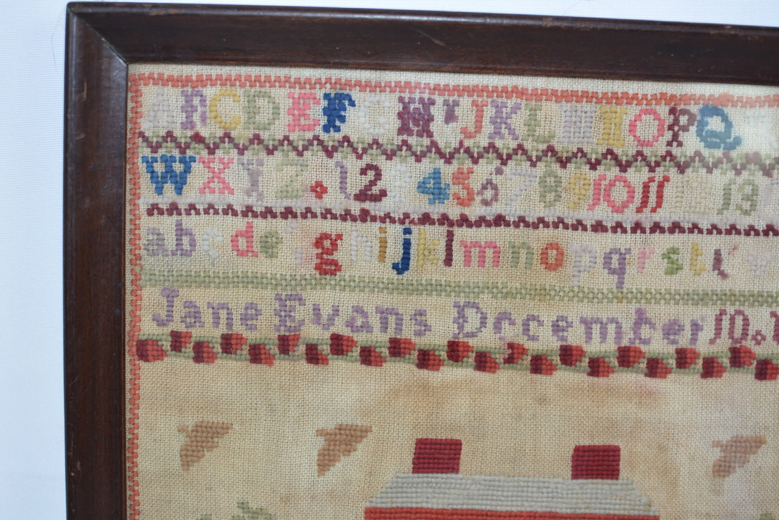 Framed American Needlework Sampler by Jane Evans, Dated 1867 - 4