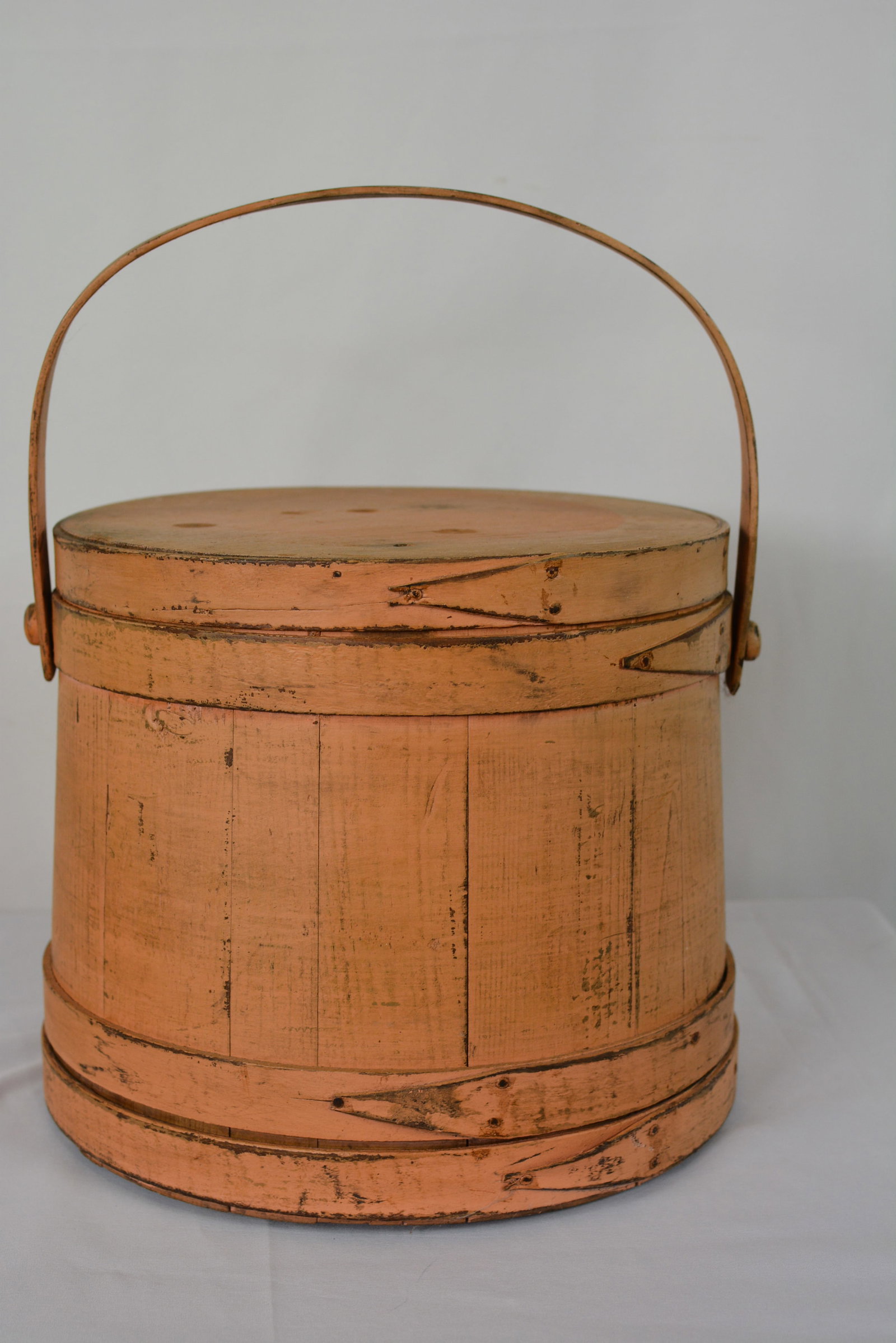 Early Painted Wooden Firkin Bucket with Swing Handle (1 of 8)