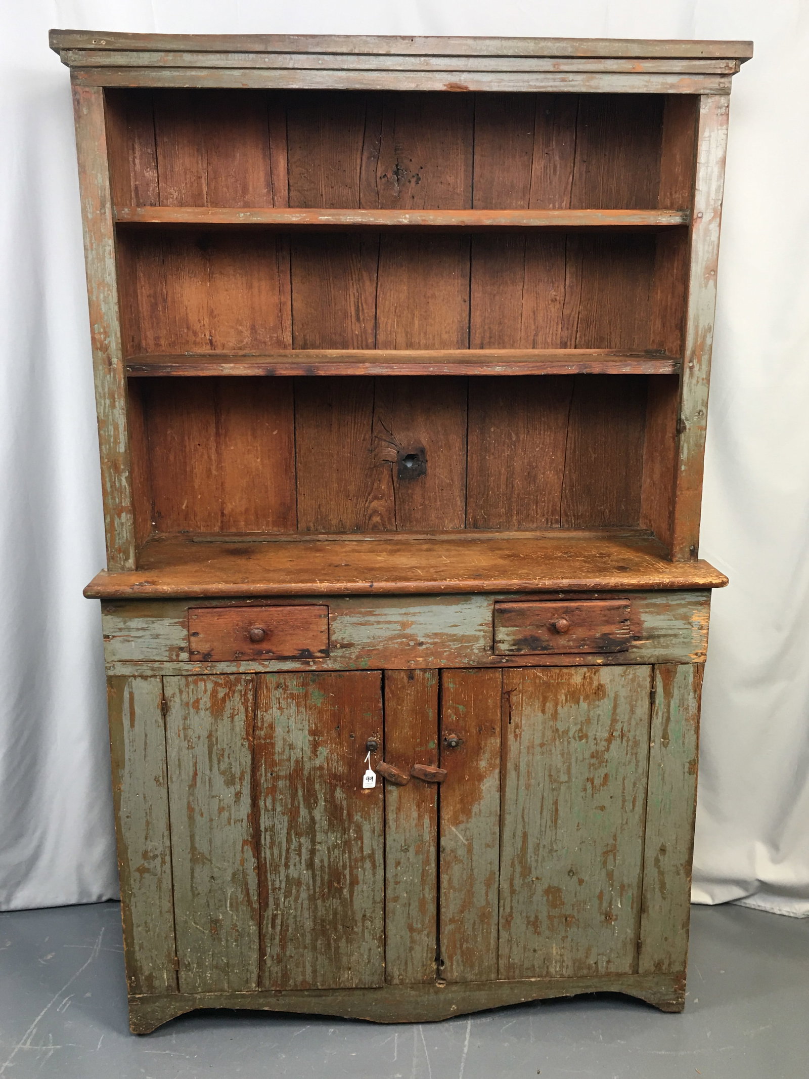 Country Step back Hutch in Old Bluish-Green Paint (1 of 8)