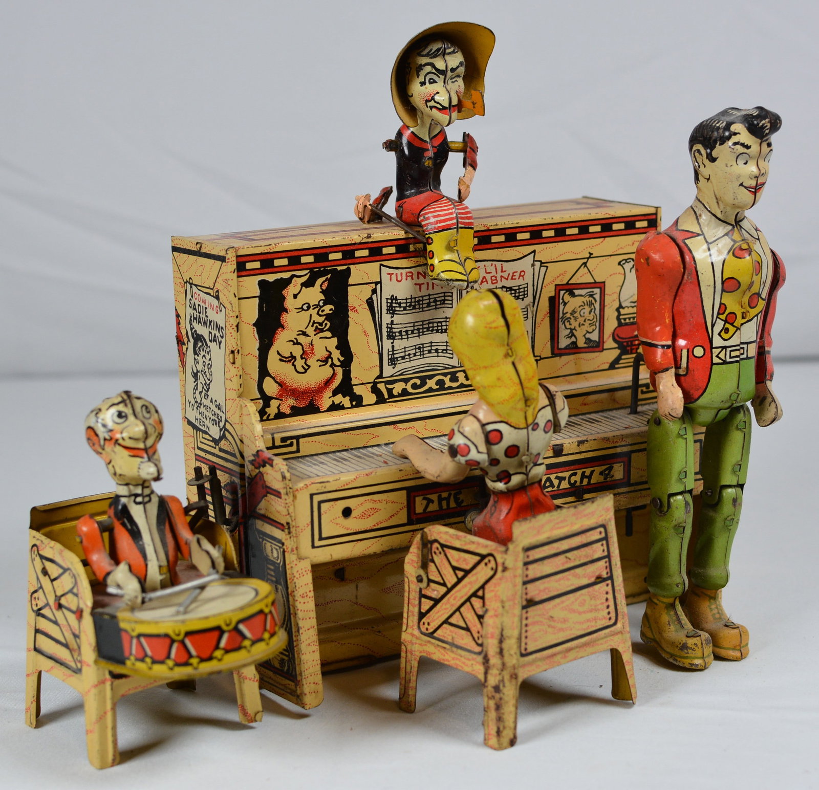 1945 Unique Art "The Match" Tin Lithograph Wind-Up Musical Toy with Figures (1 of 10)