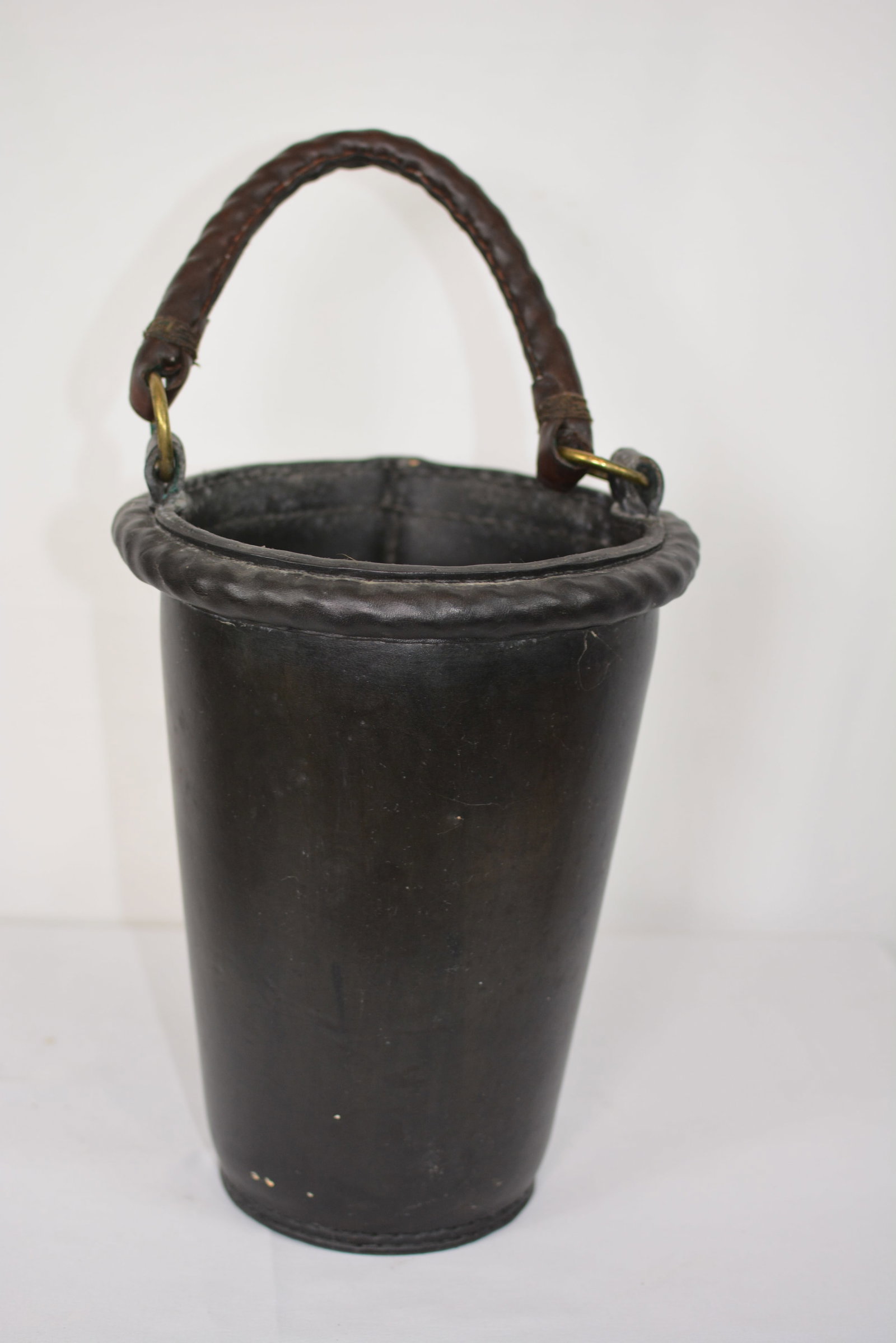 Antique Leather-Wrapped Fire Bucket with Swing Handle (1 of 3)
