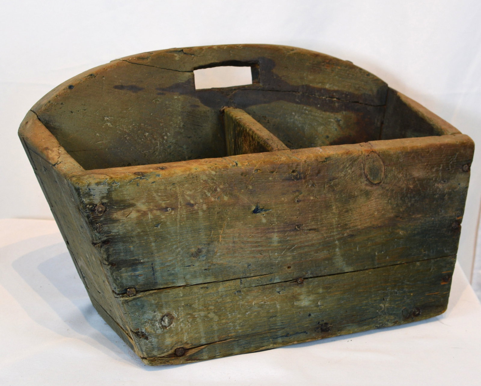 Early Primitive Green Painted Wooden Hanging Box (1 of 9)