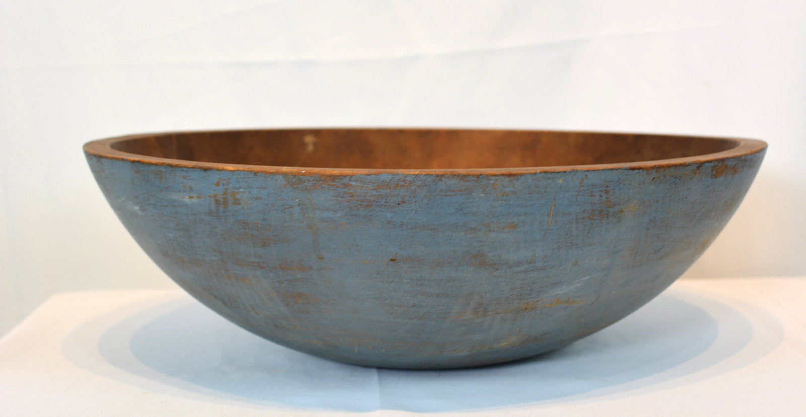 Large 19th Century Blue Painted Turned Wooden Bowl (1 of 3)