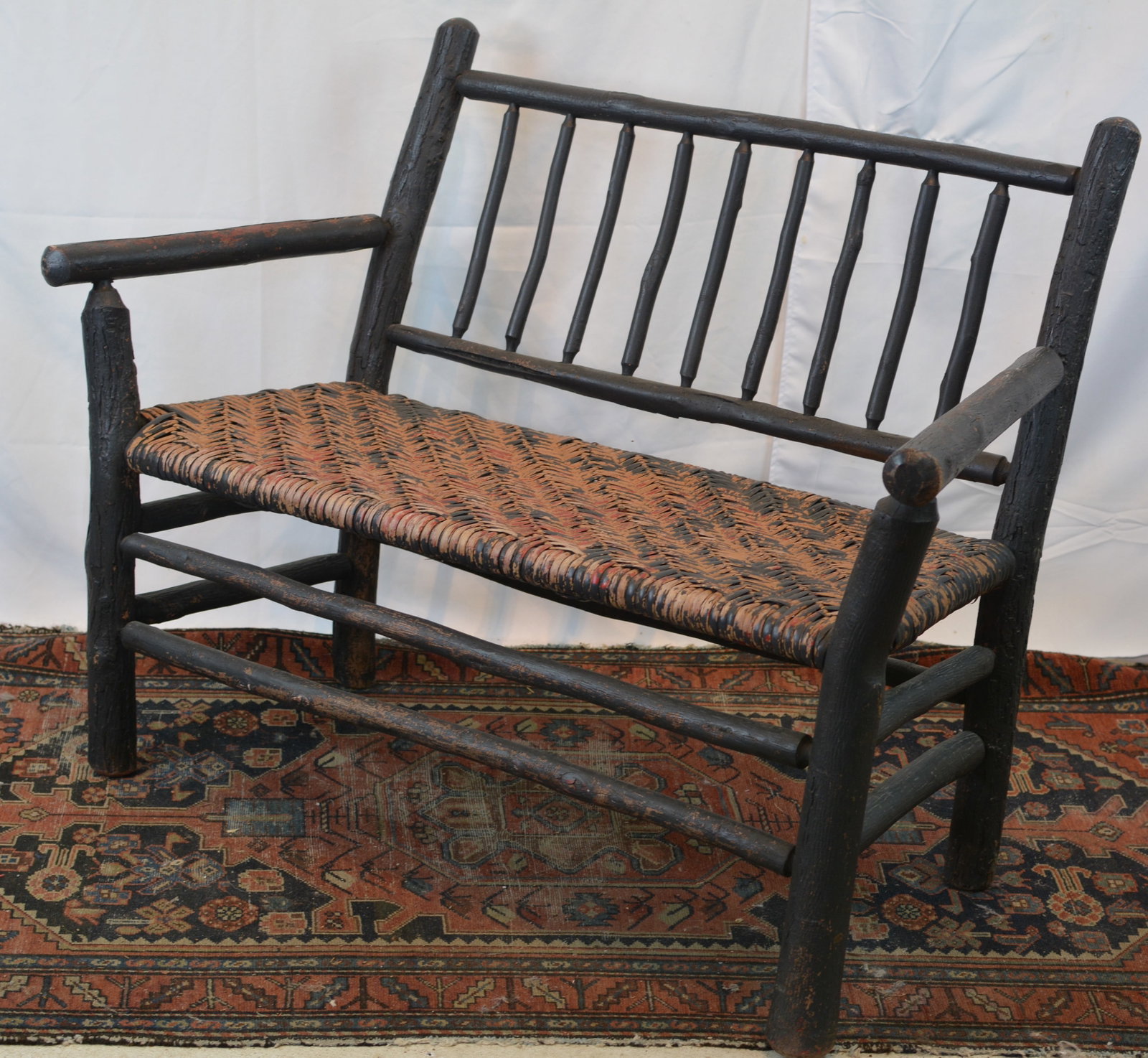 Old Hickory Appalachian Style Bench with Woven Splint Seat (1 of 5)