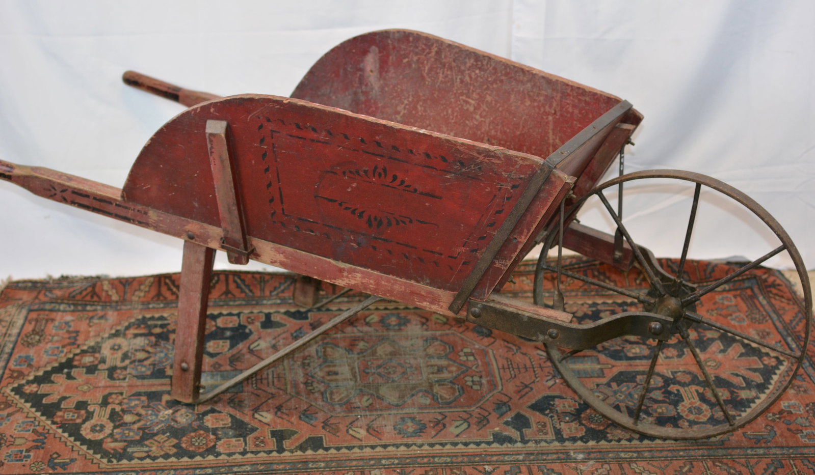 Painted Child's Wheelbarrow with Iron Spoke Wheel (1 of 6)
