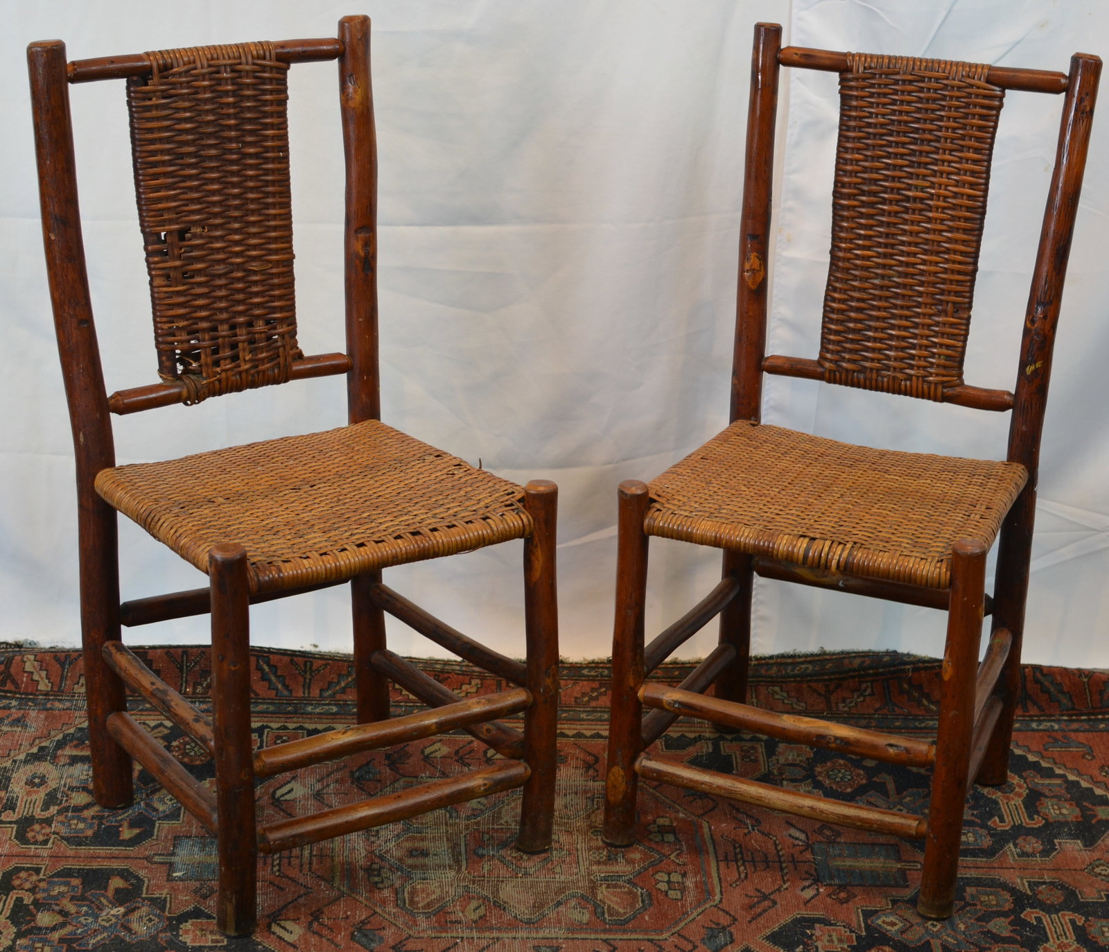 Pair of Rustic Adirondack Hickory Chairs with Woven Reed Seat (1 of 4)