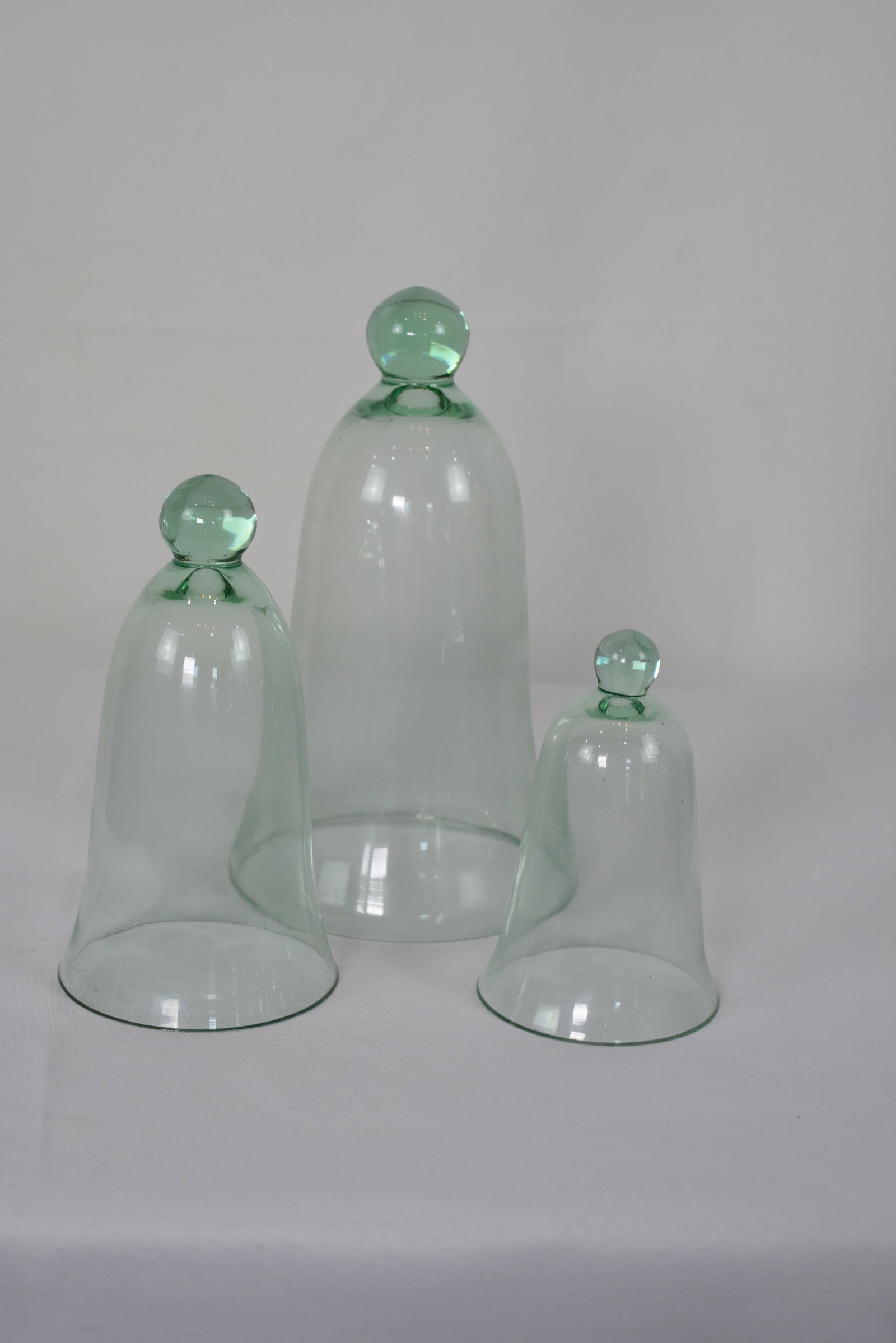 Set of Three Hand-Blown Green Glass Bell Jars / Display Domes (1 of 4)
