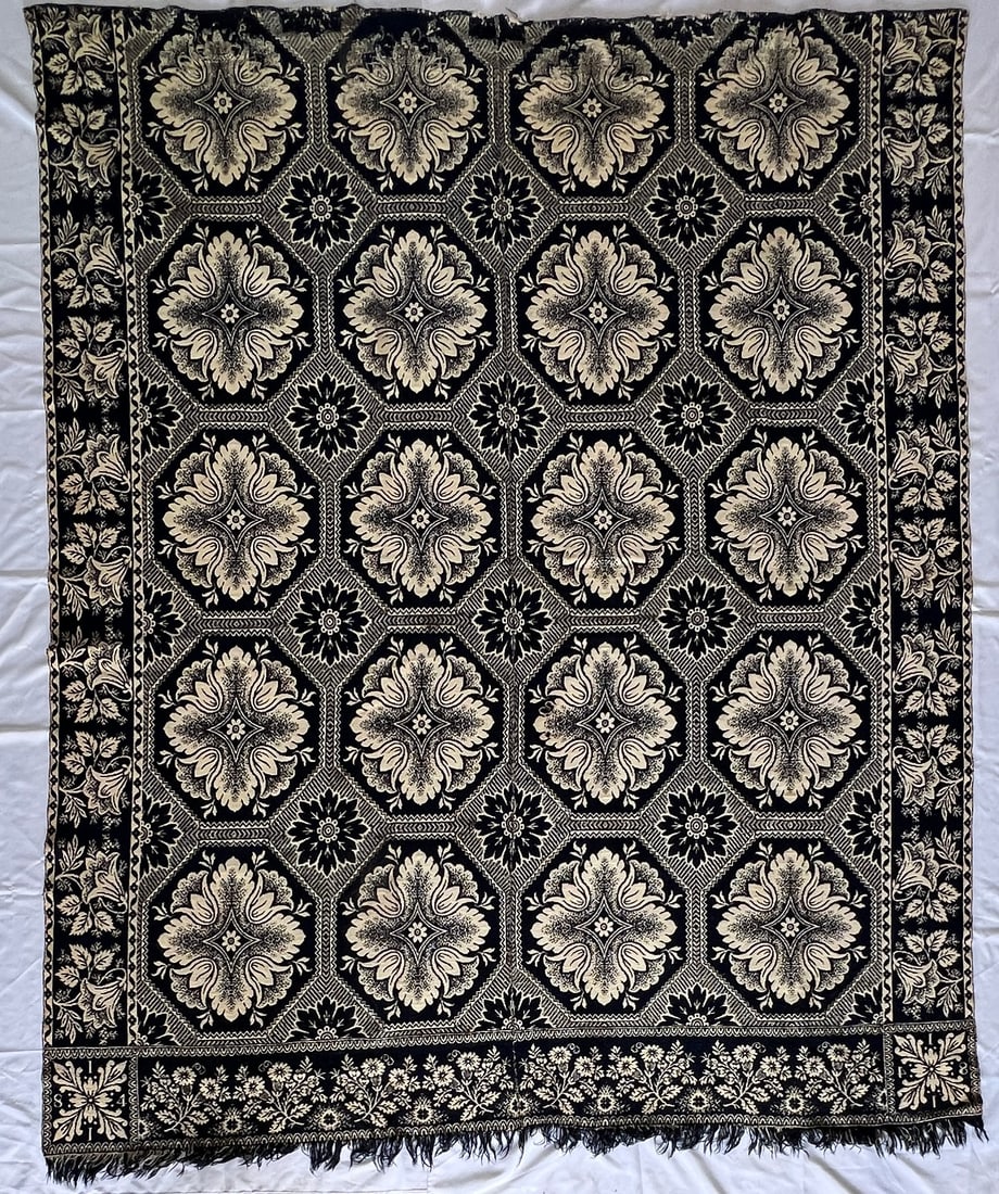 1841 John Muir Blue & White Jacquard Woven Coverlet – Floral Medallion Pattern (1 of 7)