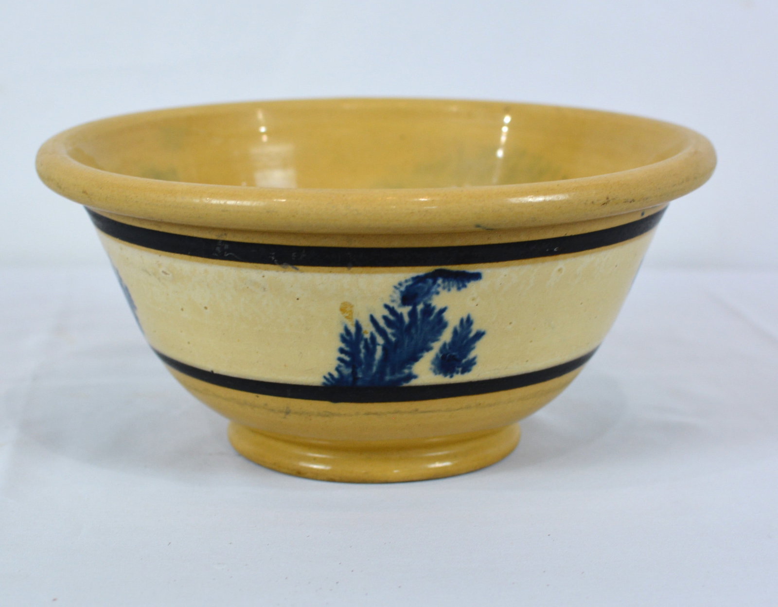 19th Century Yellowware Mixing Bowl with Cobalt Floral Decoration (1 of 6)