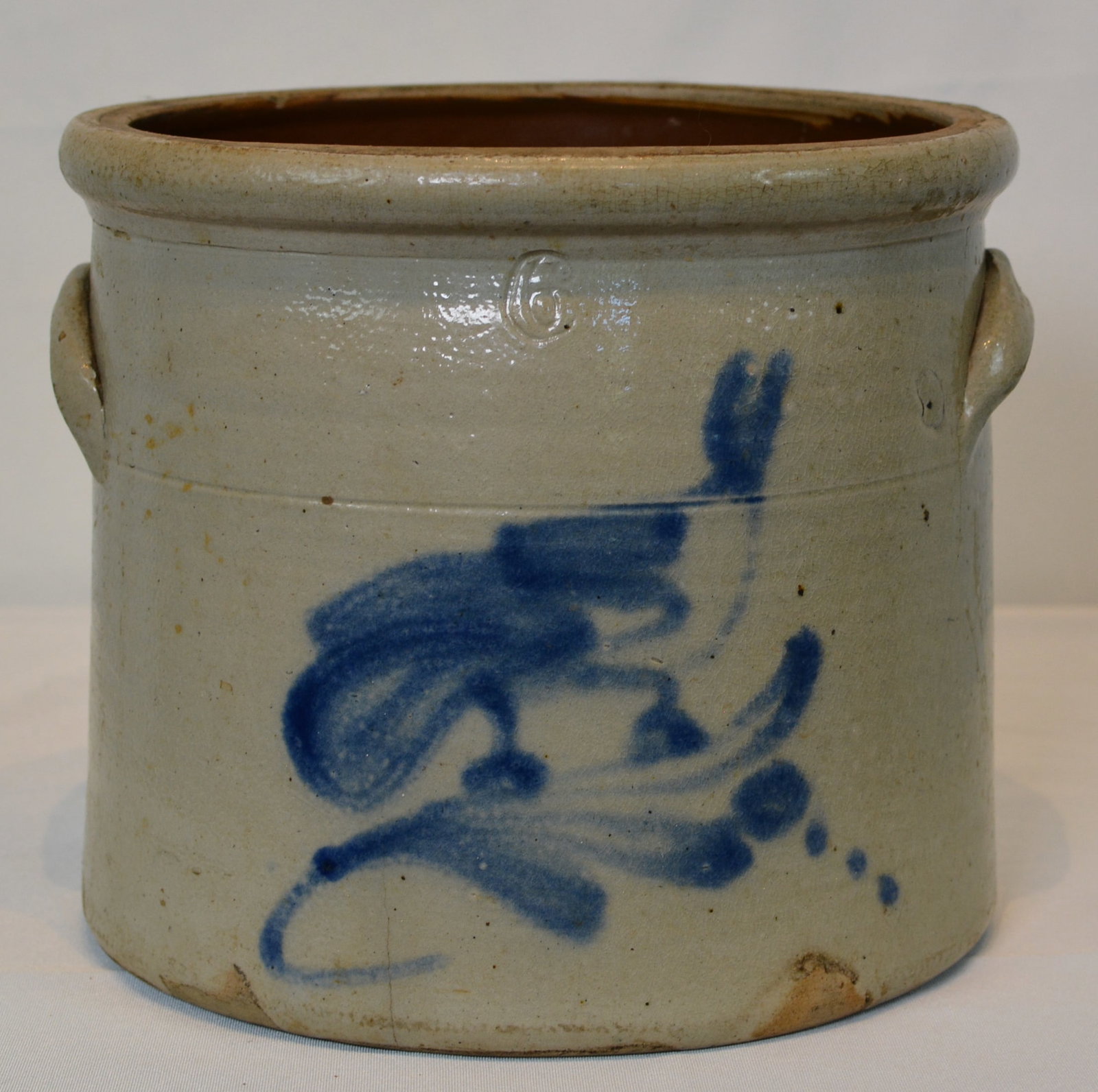 Stoneware Bird Crock with Cobalt Floral Decoration (1 of 8)