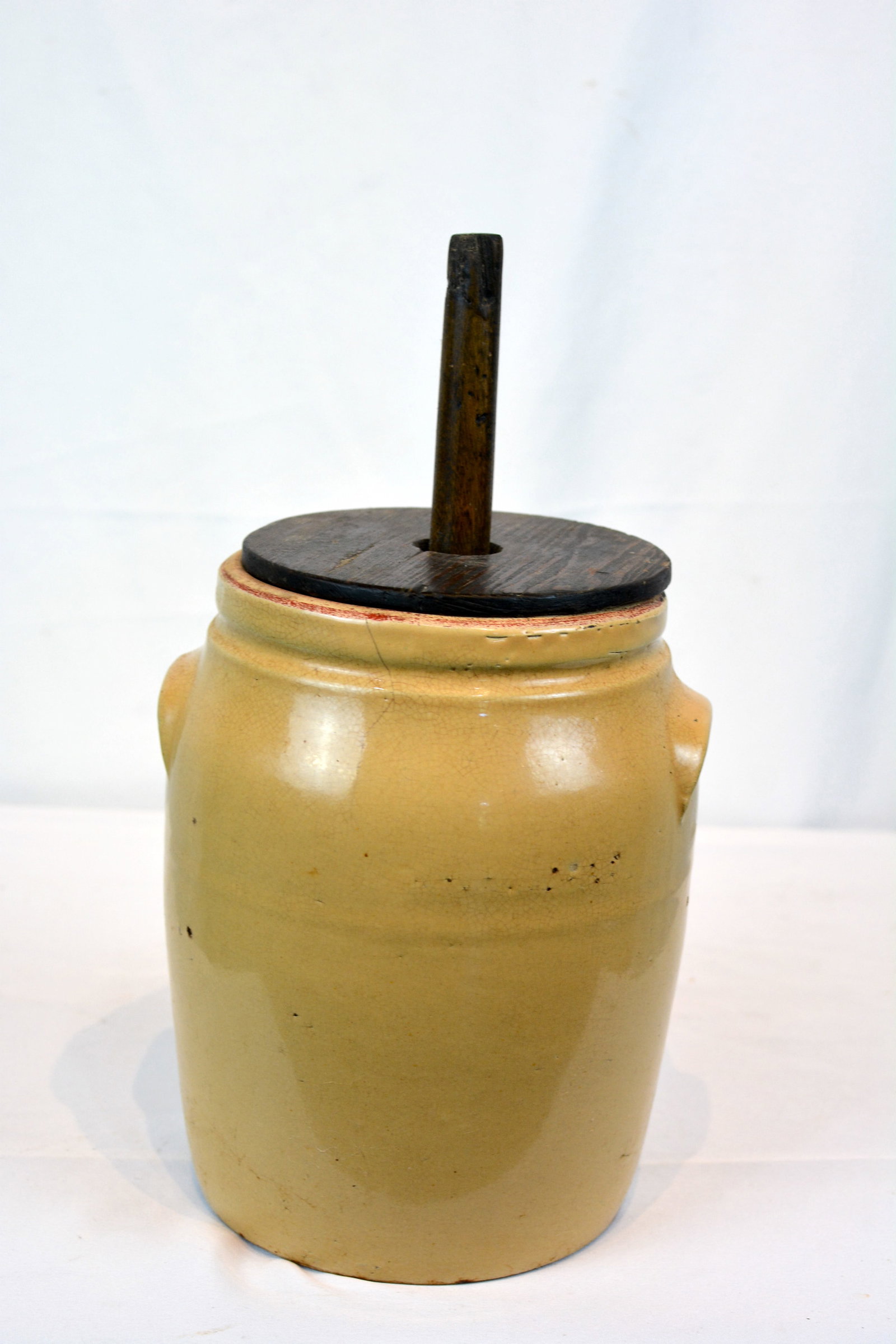 Yellowware Butter Churn with Wooden Dasher Lid (1 of 9)