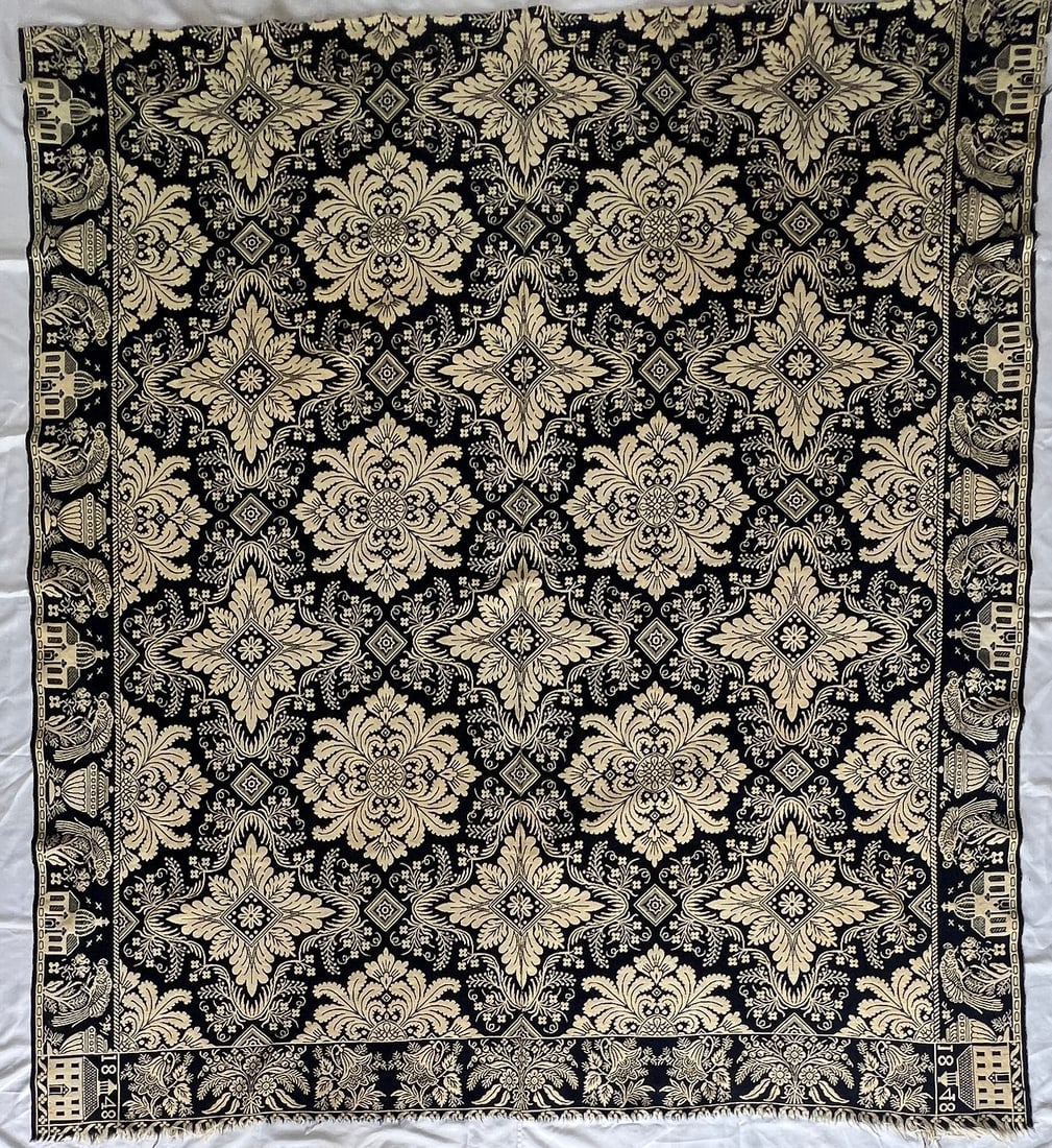 1848 Indiana Jacquard Coverlet by William Craig, Decatur County, Indiana: 1848 Indiana Jacquard Coverlet Attributed to William Craig, Decatur County, Indiana 76" X 82"