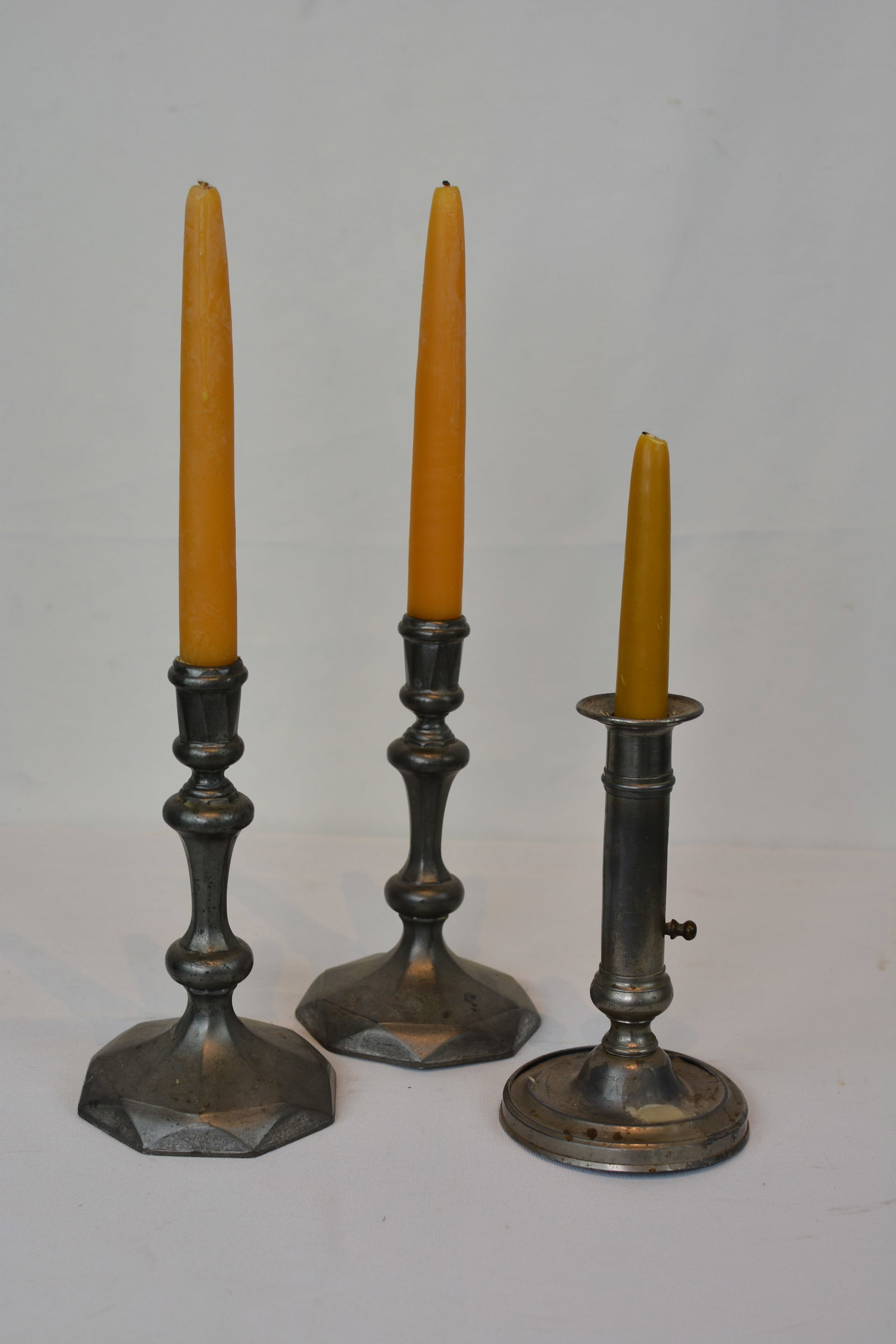 Group of Three Antique Pewter Candlesticks (1 of 6)