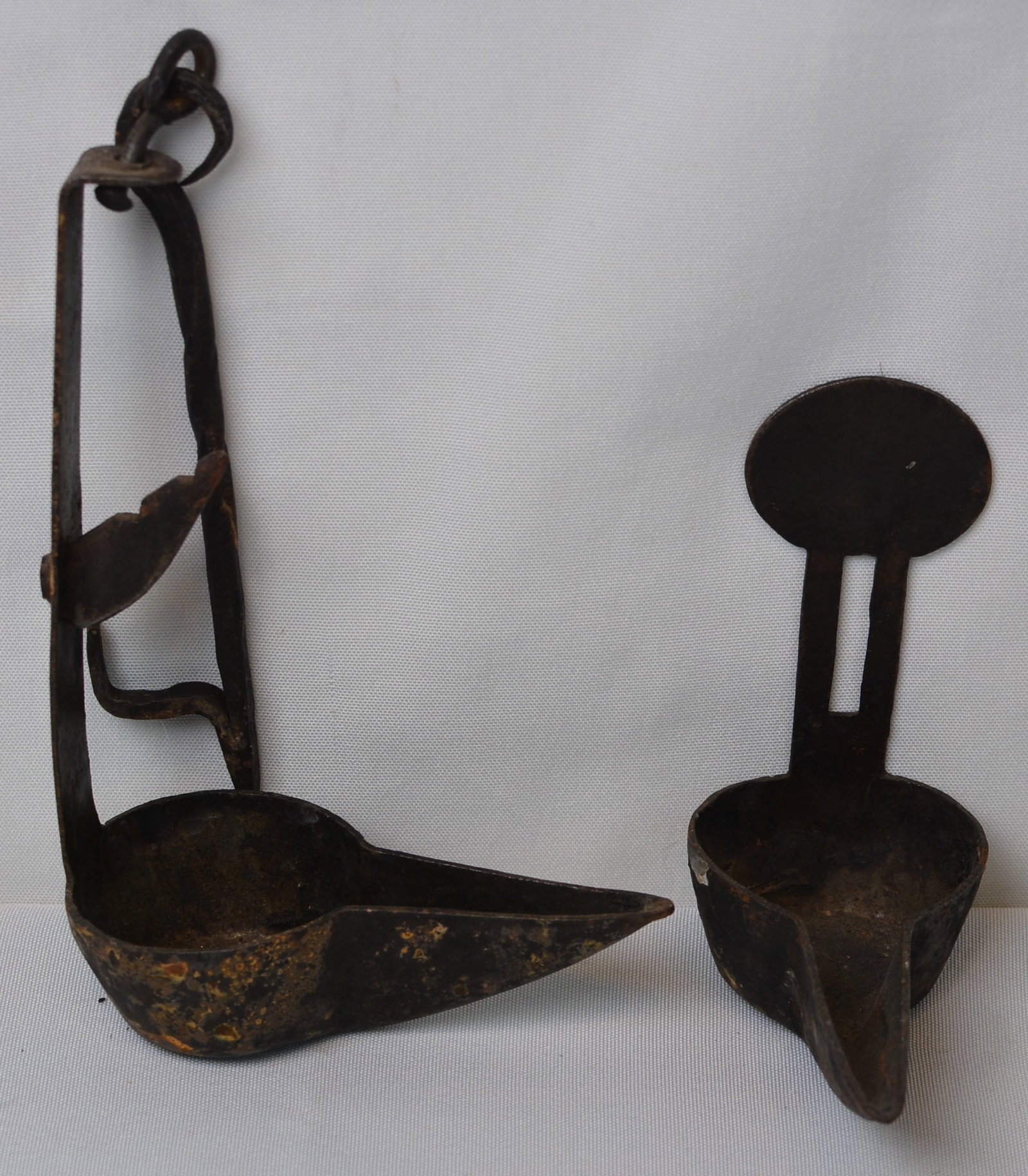 Pair of Early Wrought Iron Grease Lamps (1 of 2)