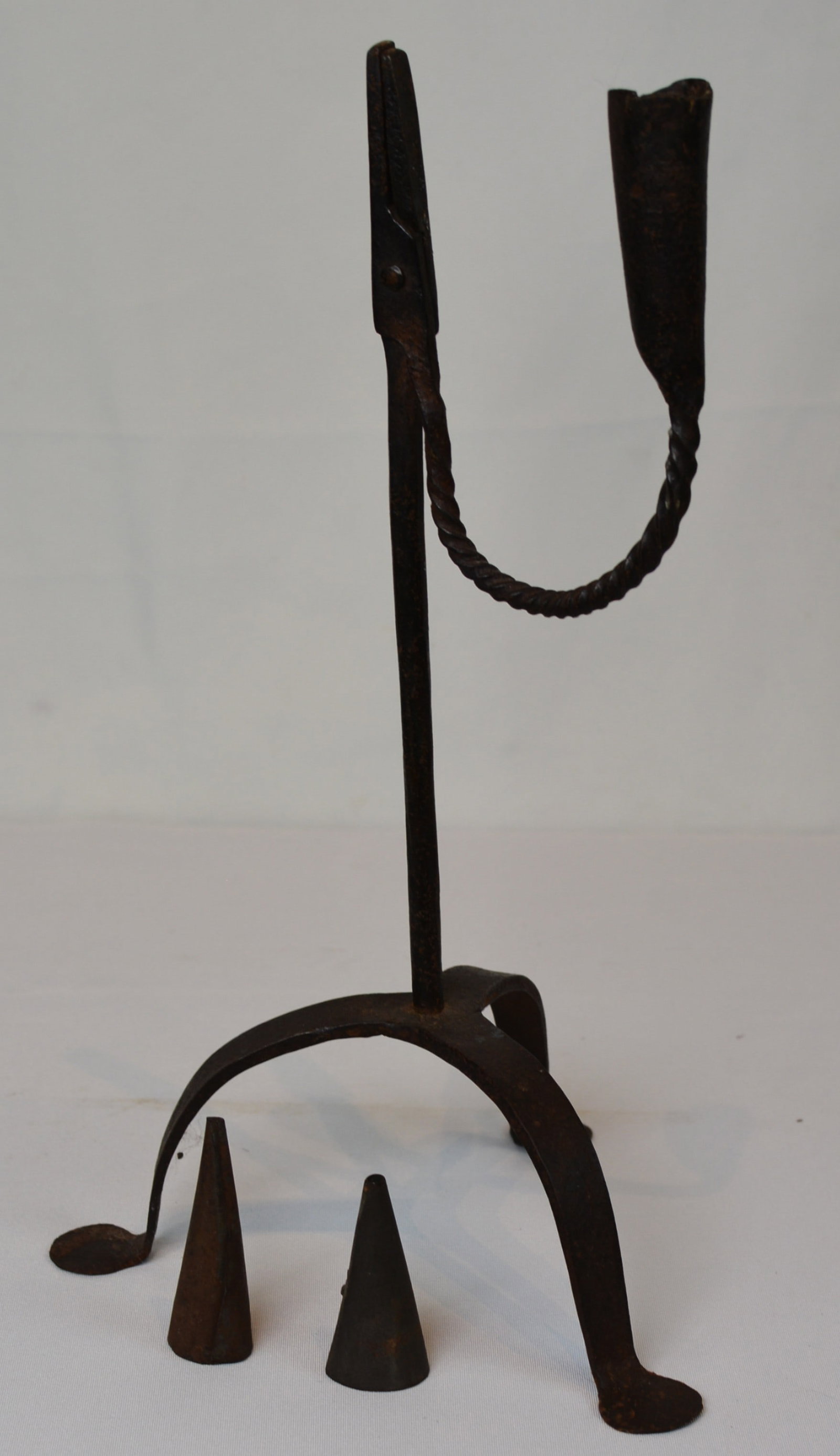 19th Century Wrought Iron Rush lamp Candle Holder and Snuffer Stand (1 of 2)