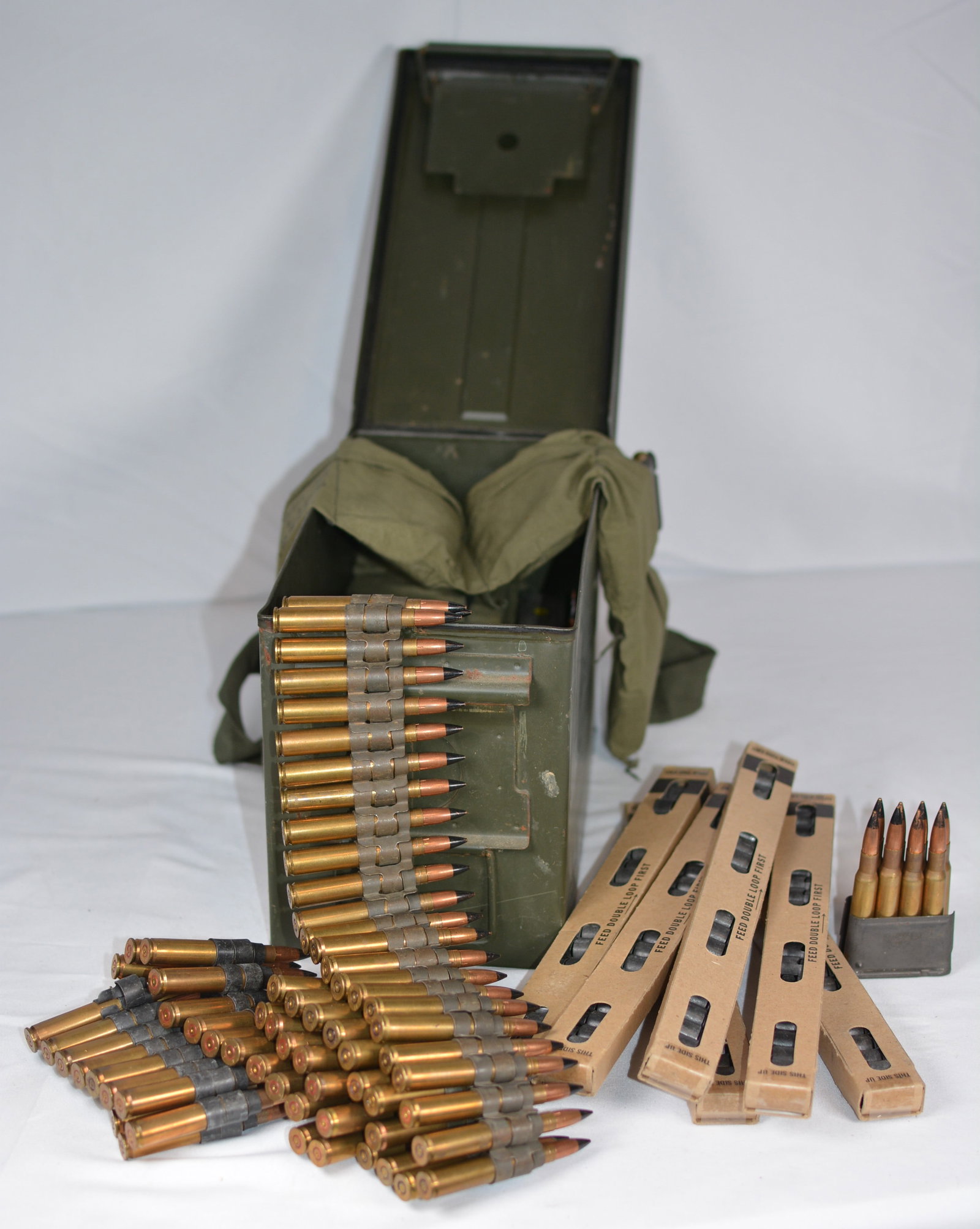U.S. Military .30 Caliber Ammunition Belted Cartridges with Metal Ammo Can (1 of 4)