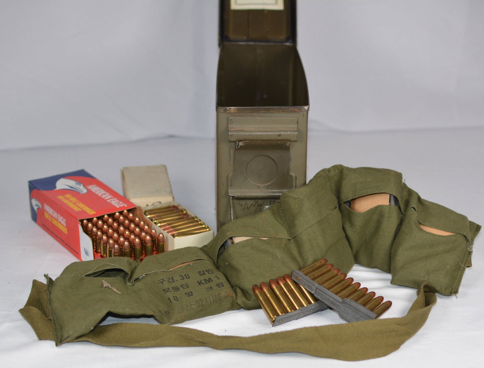 Military Ammunition Lot with Korean .30 Carbine Bandoliers, Ammo Can & Commercial Ammunition (1 of 4)