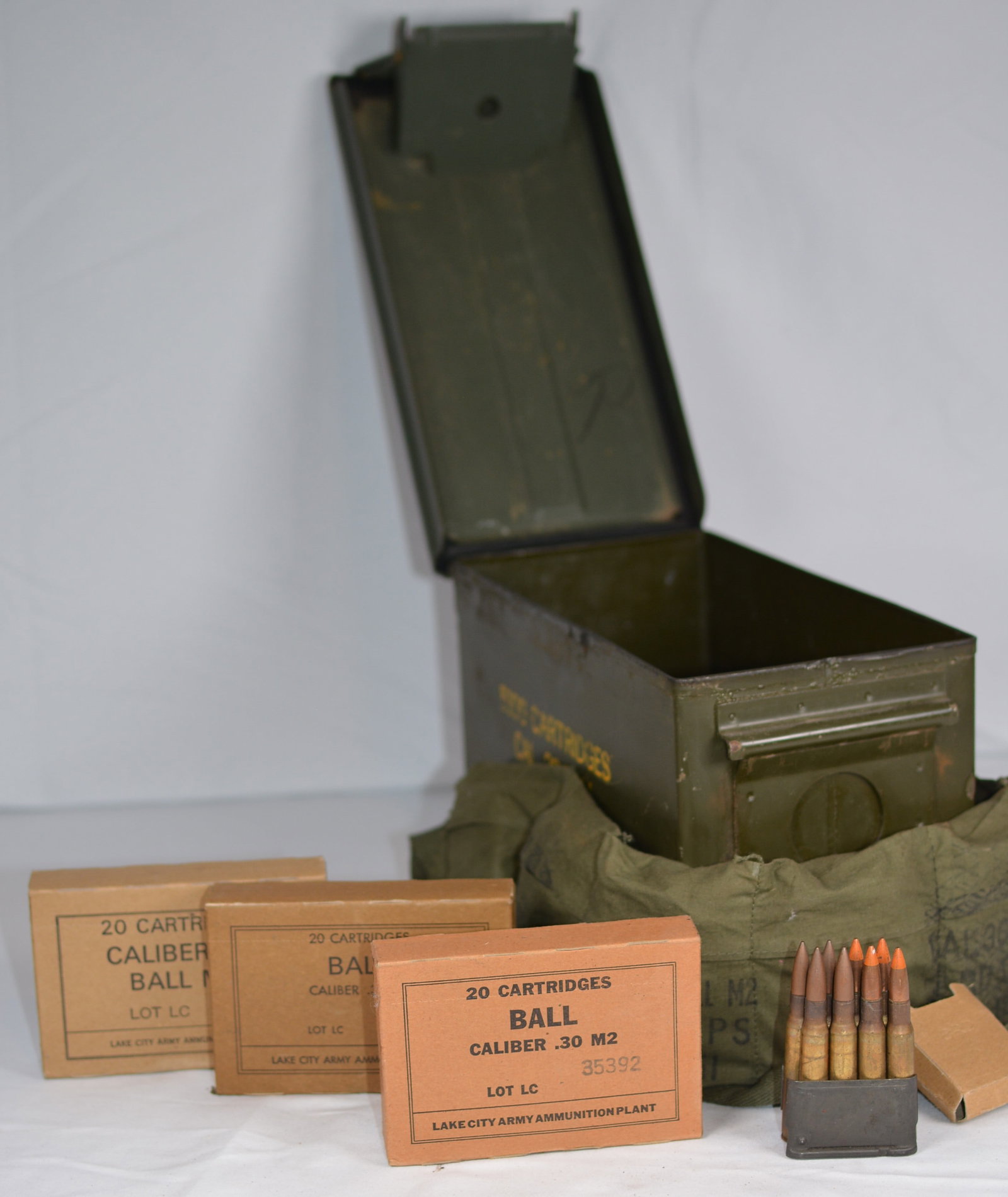 U.S. .30 Caliber M2 Ball Ammunition Lot with Ammo Can, Bandolier & Lake City Ammunition (1 of 5)