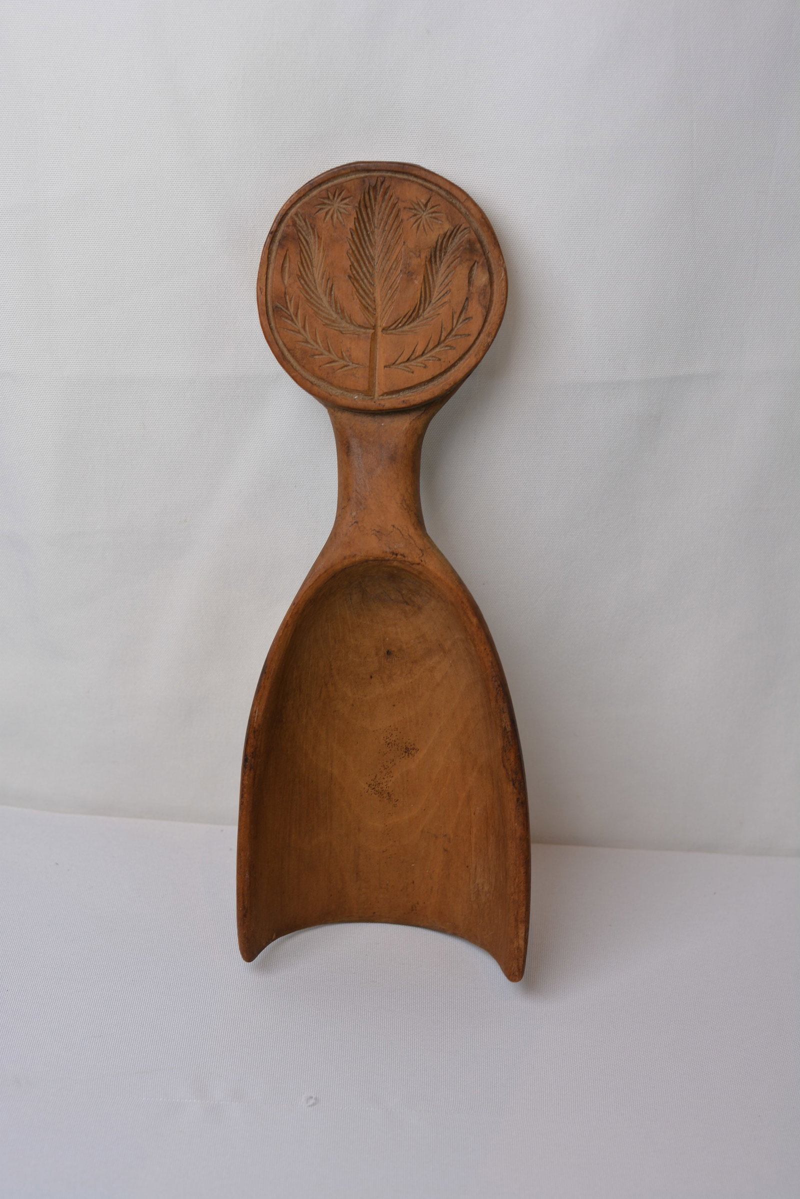 Carved Wooden Scoop with Folk Art Butter Print Lollipop Handle (1 of 4)