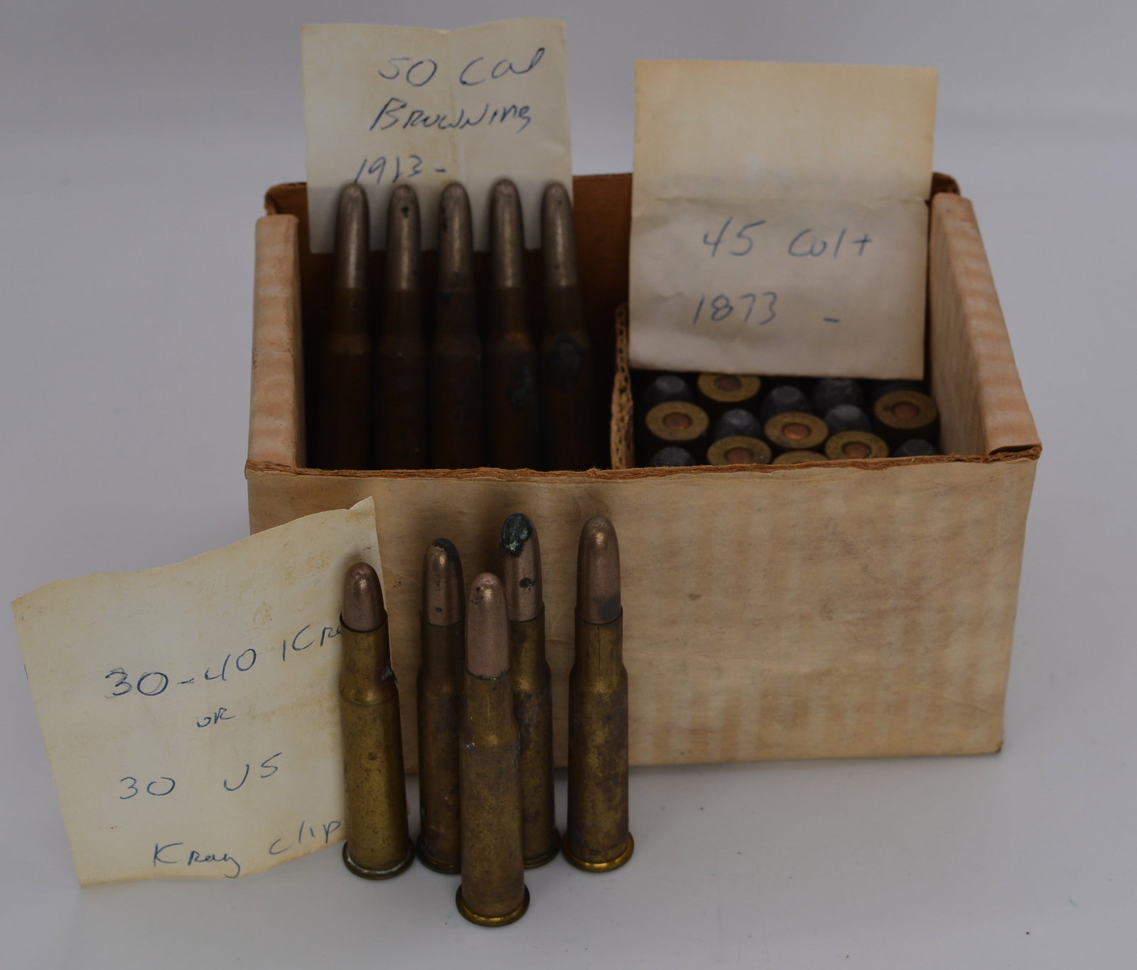 Collector's Cartridge Reference Lot of Antique & Obsolete Ammunition: Specialized collector's lot consisting calibers such as .45 ACP, .45-60 Winchester, .56-50 Spencer, .44 Smith & Wesson American, .32 S&W Long, .32 Auto, .25-20 WCF, .22 WCF, and other antique and