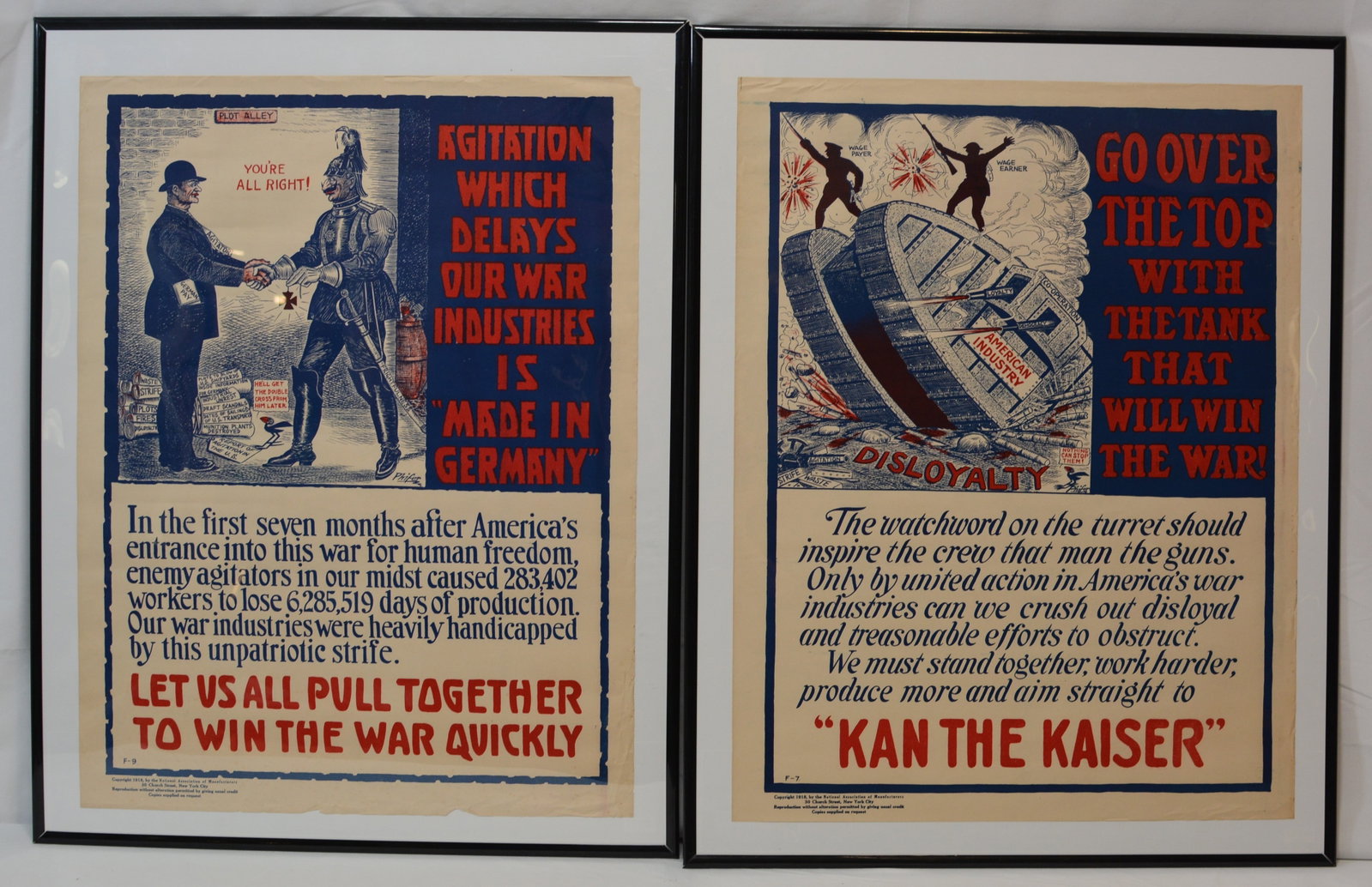 Pair of Framed 1918 World War I Anti-Strike Propaganda Posters (1 of 6)