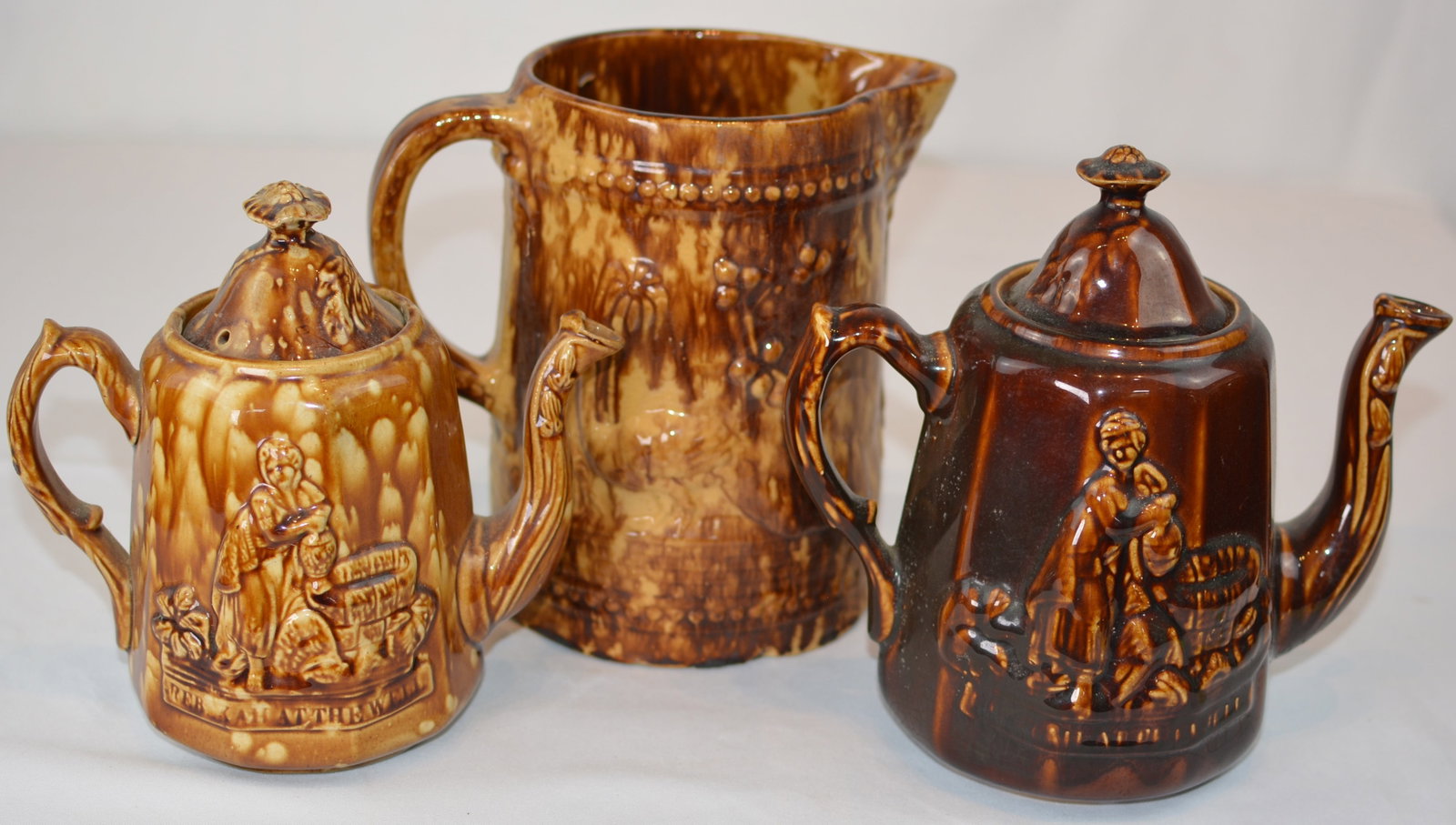Collection of Bennington Rockingham Pottery Teapots and Pitcher (1 of 4)