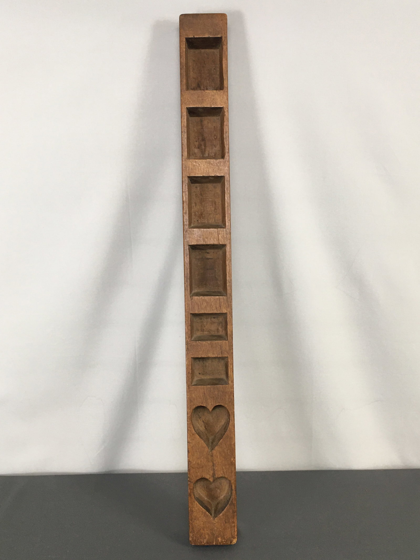 Wooden Maple Sugar Mold: Wooden Maple Sugar Mold. (6) rectangular and (2) hearts. 3"W x 2"D x 32"H