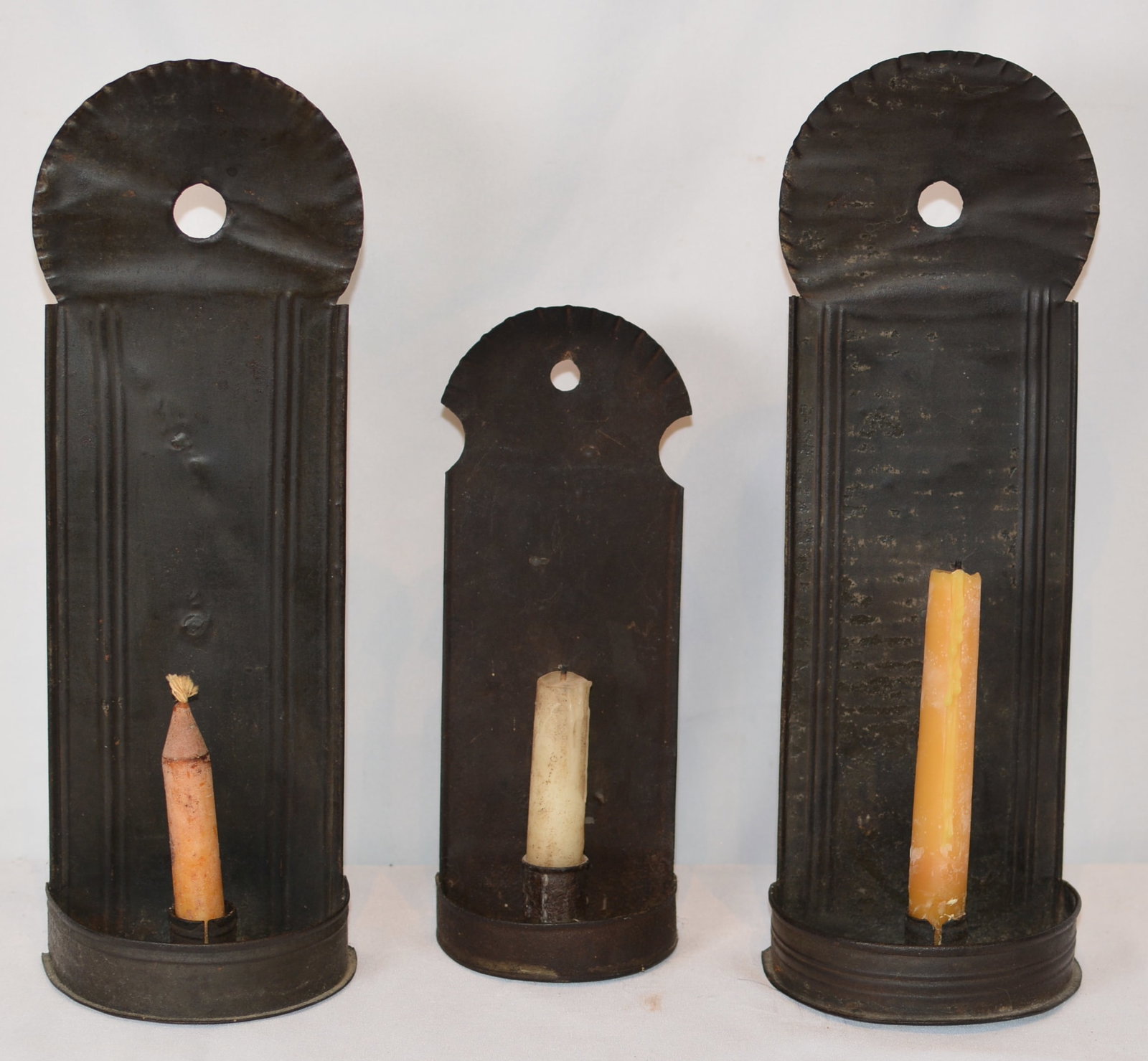 Three Tin Reflector Wall Candle Sconces with Early Candles (1 of 2)