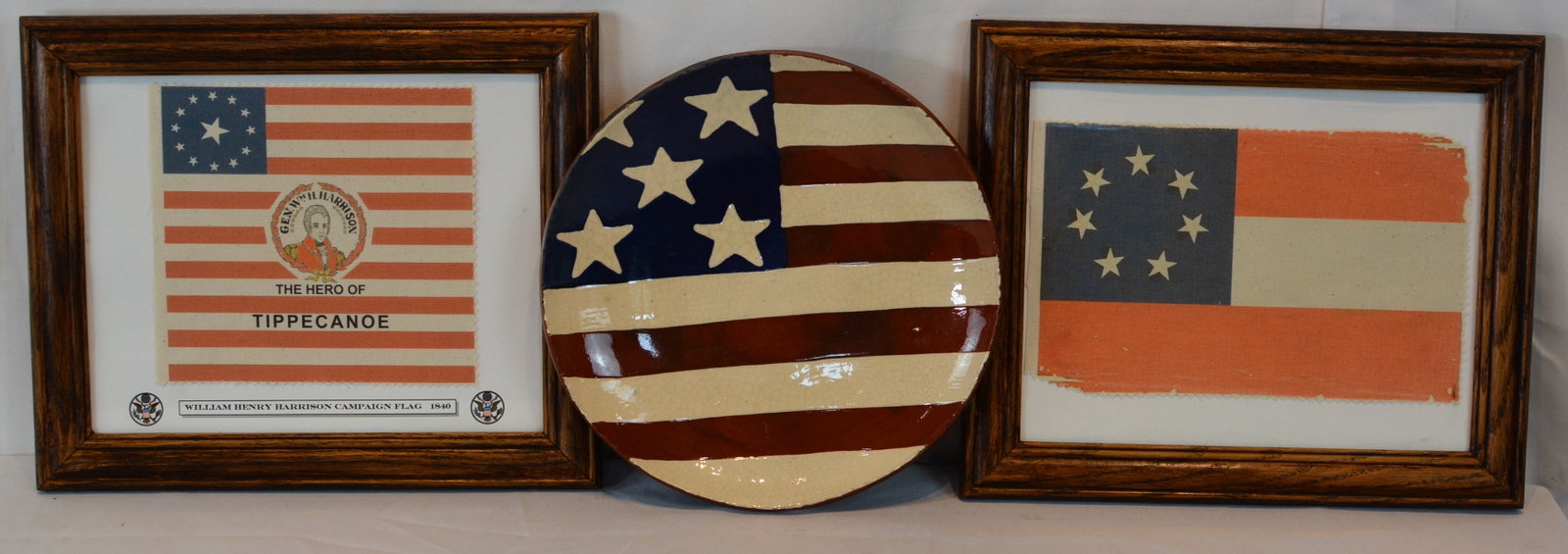 Patriotic Americana Grouping Including Framed Flag Prints and Hand-Painted Folk Art Flag Tray (1 of 4)