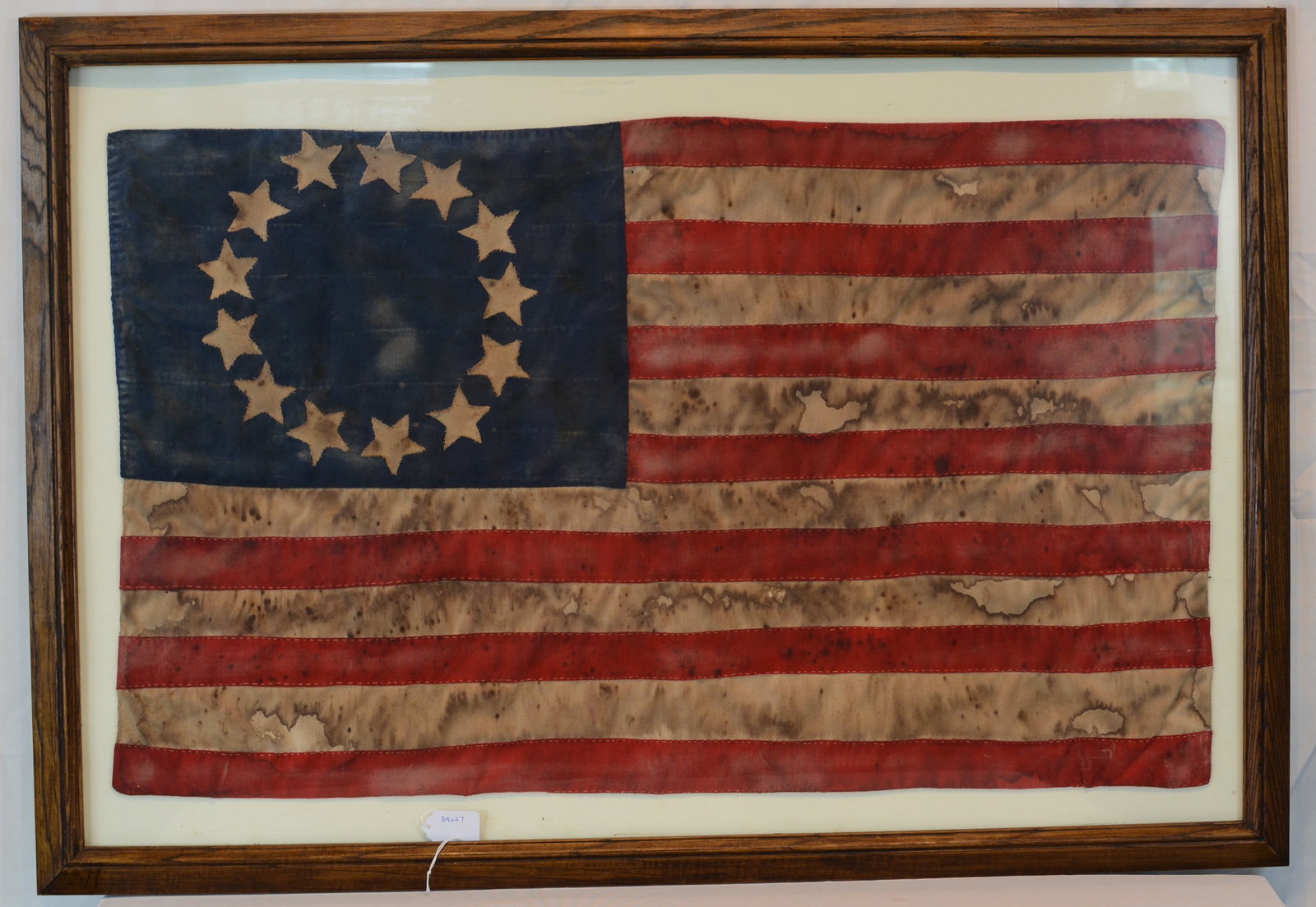 Framed Handmade Betsy Ross Style 13-Star American Flag Textile Folk Art Display (1 of 3)