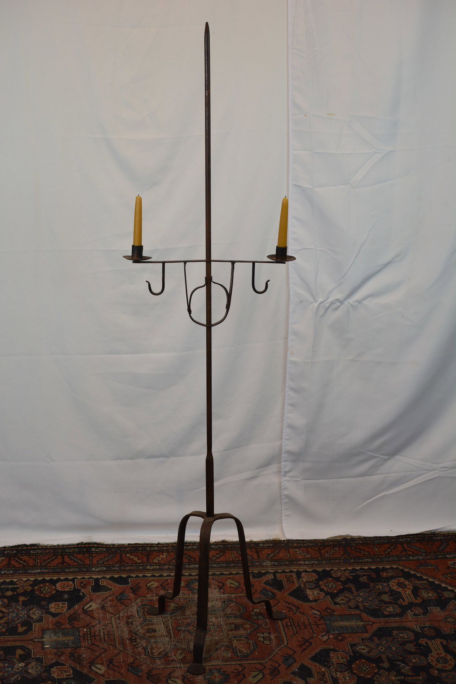 18th/19th Century Wrought Iron Floor Candlestand with Hanging Hooks (1 of 4)
