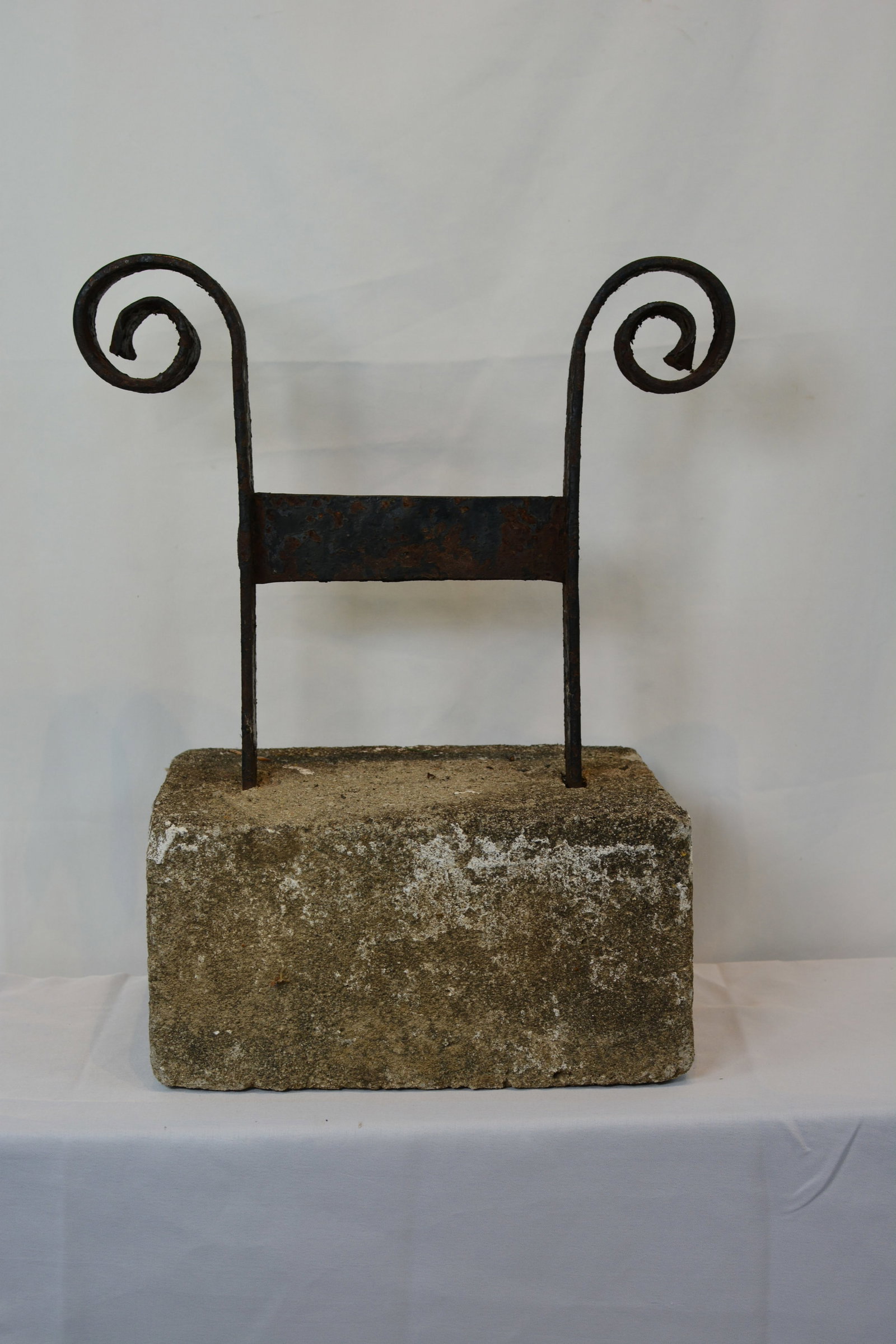 Early Wrought Iron Boot Scrape with Scrollwork Finial: Early Wrought Iron Boot Scrape with Scrollwork. Overall Height: 19" Base: 16" W x 12" D x 9" H