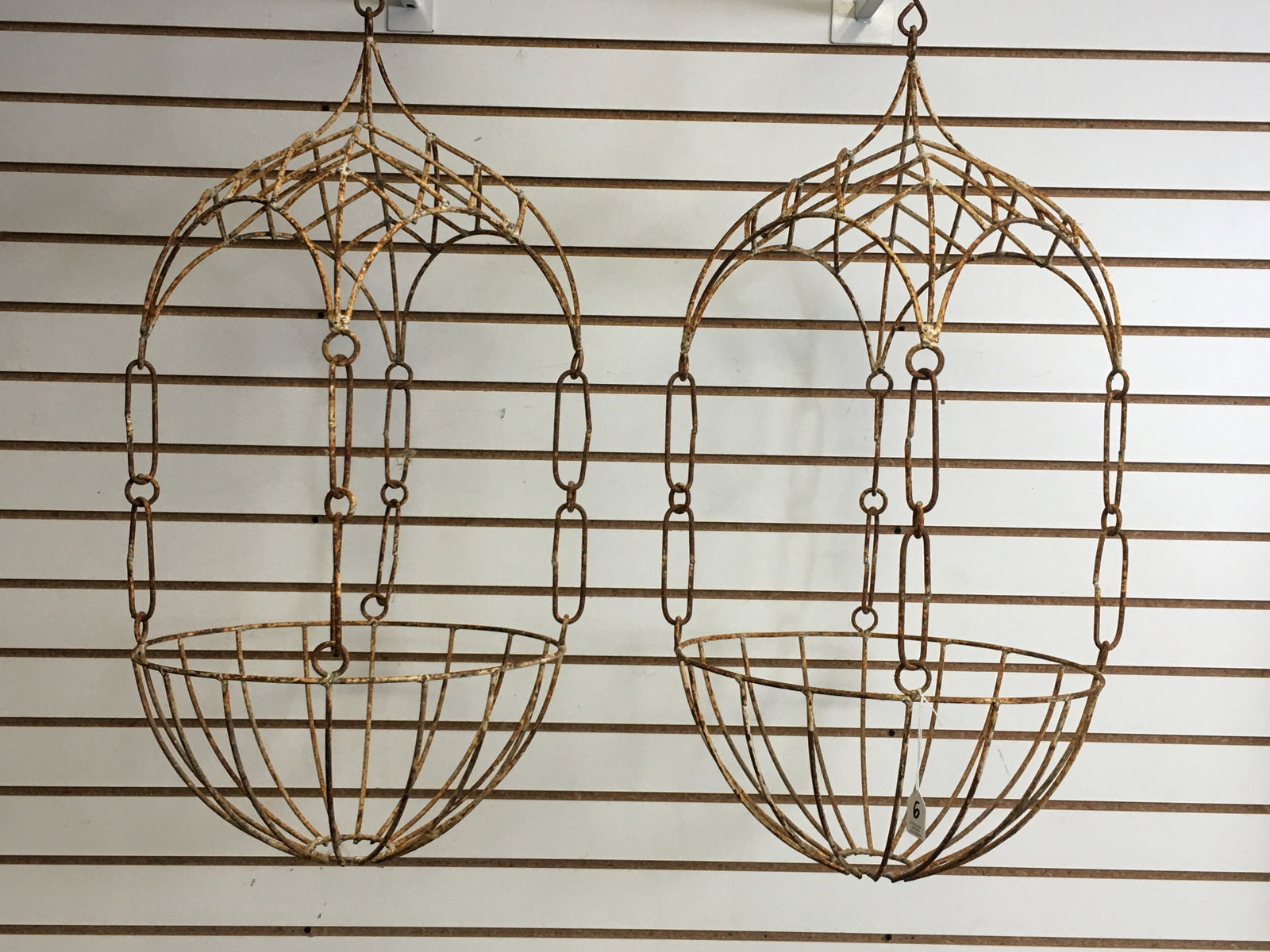 Pair of Iron Hanging Baskets with Canopies