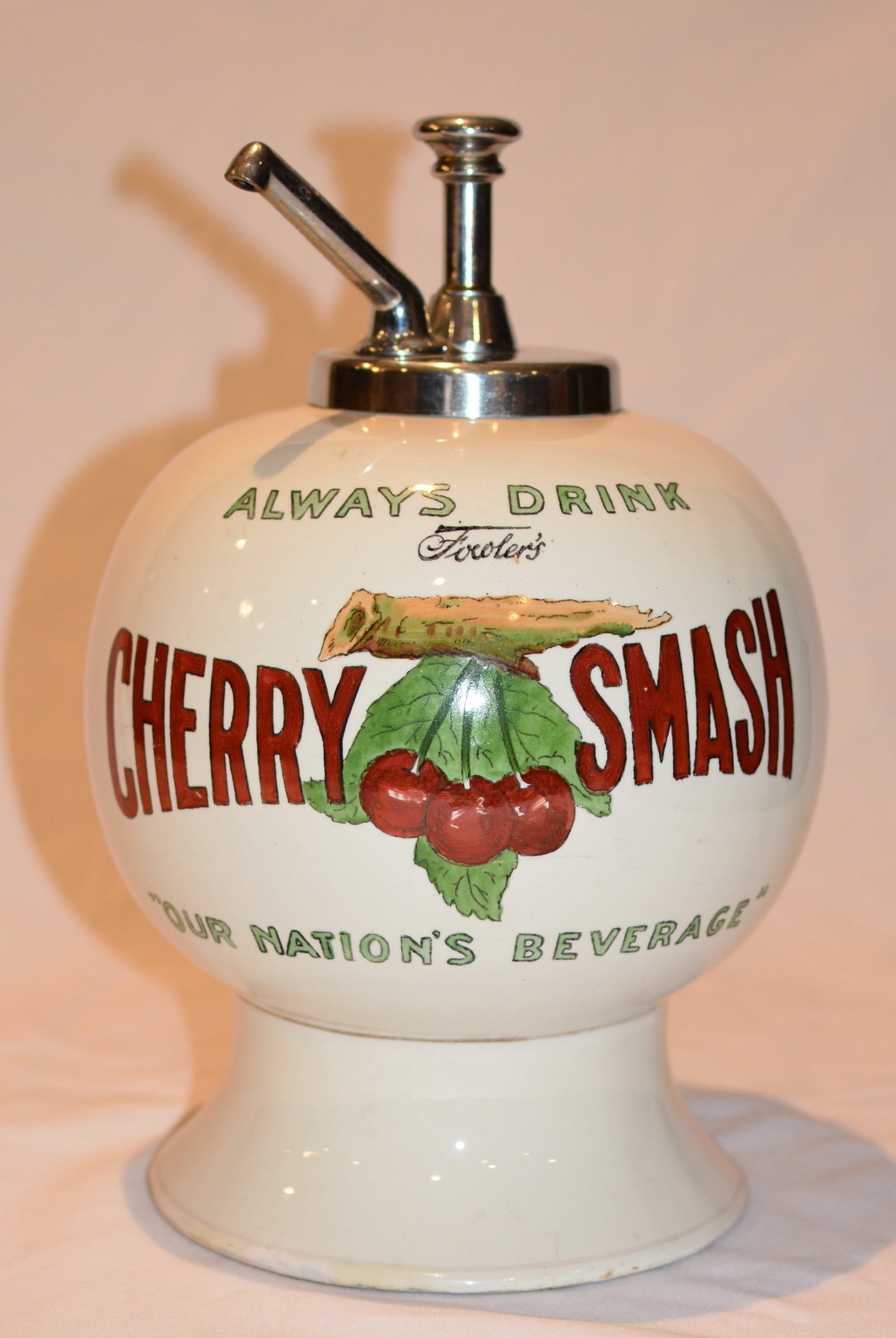 Vintage Fowler's Cherry Smash Ceramic Soda Syrup Dispenser (1 of 11)