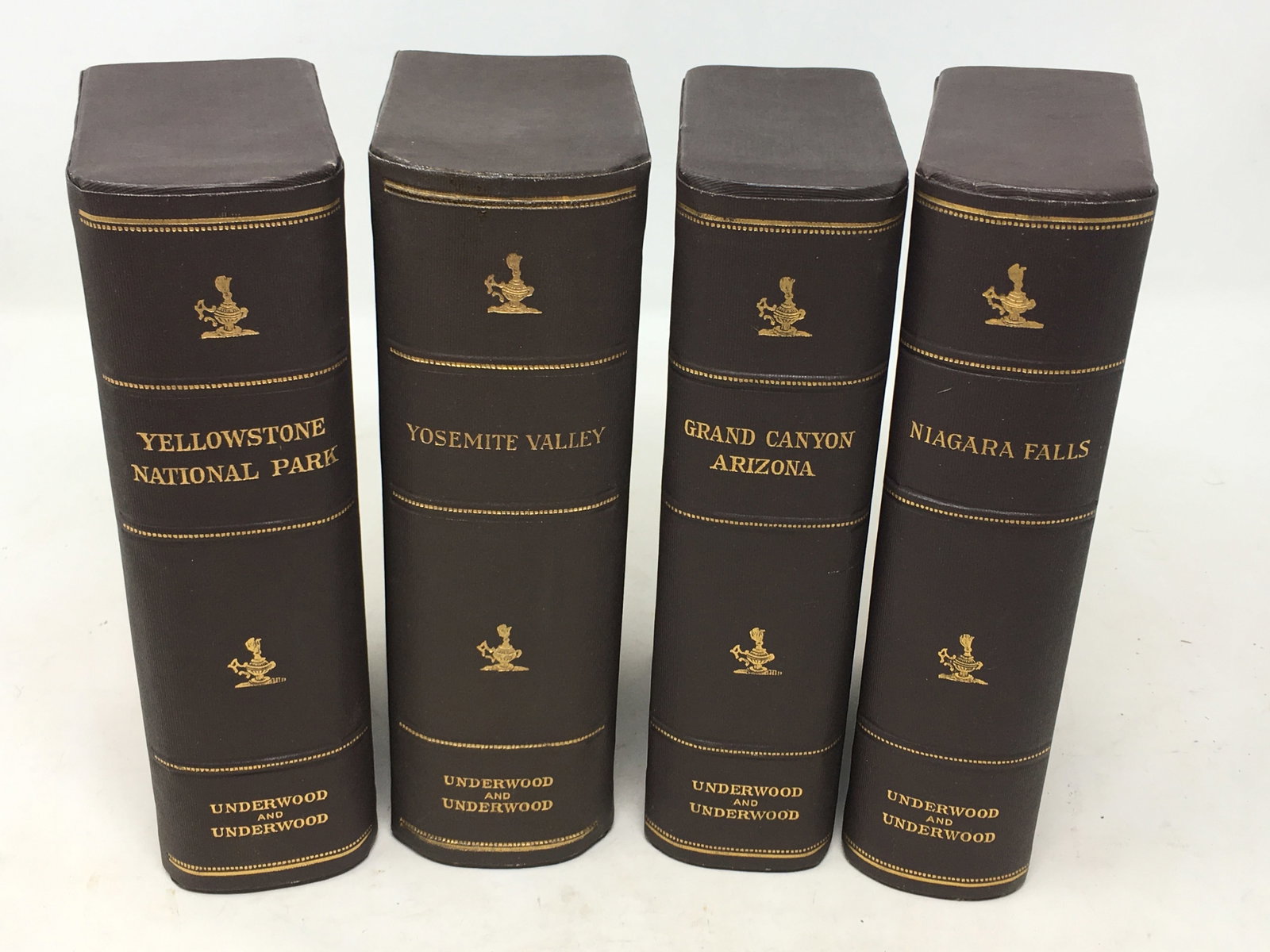 Stereoview Cards, Yosemite, Yellowstone, Grand Canyon & Niagara Falls: Underwood & Underwood Stereoview Cards In Marked Cases, 99 total cards. Includes (29) Yellowstone National Park, (28) Yosemite Valley, (23) Grand Canyon Arizona, (19) Niagara Falls. Cases 7.75"H x