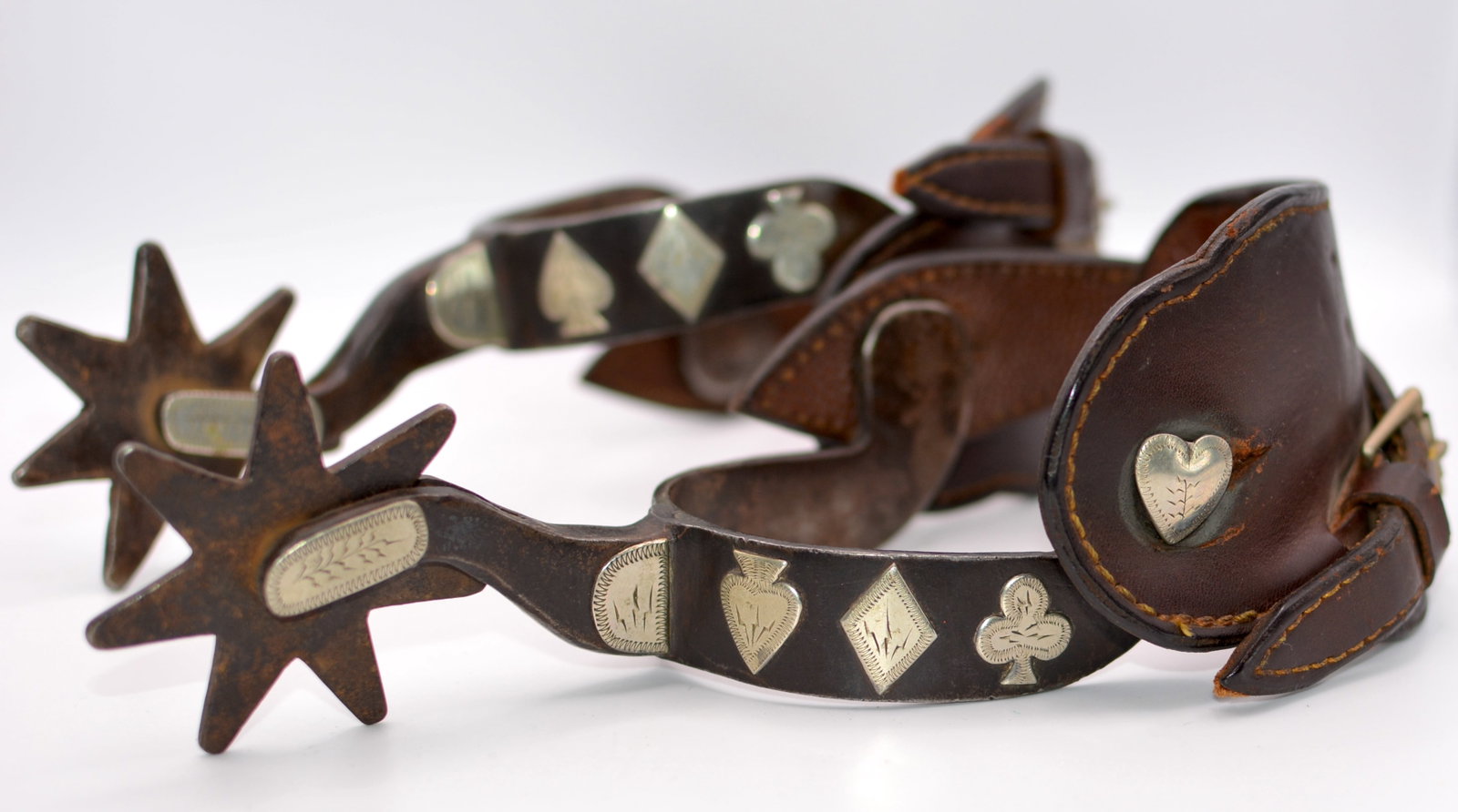 Hand Forged Spurs with Card Suites with star rowels (1 of 8)