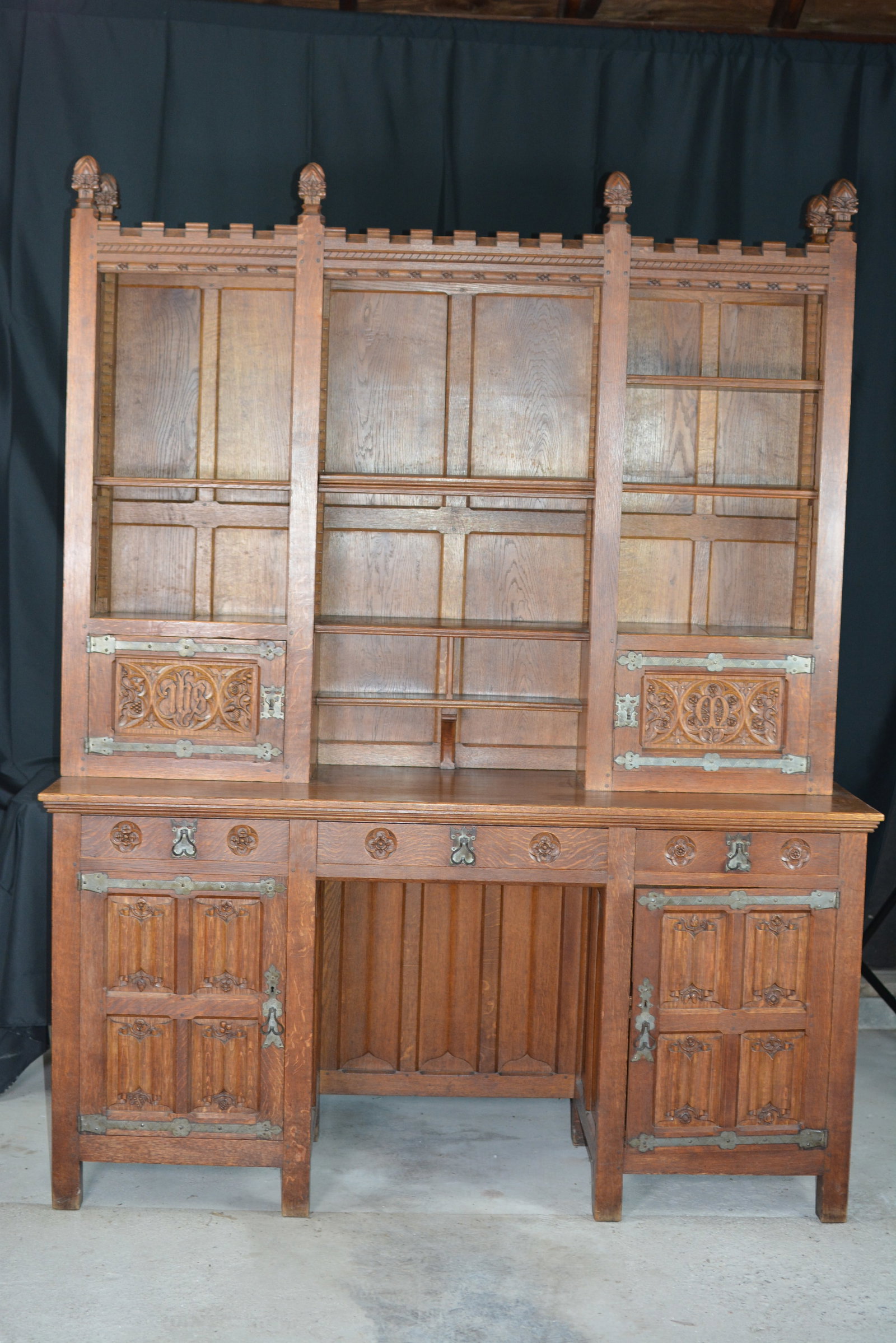 Gothic Revival Oak Cabinet / Sideboard 2 piece (1 of 12)