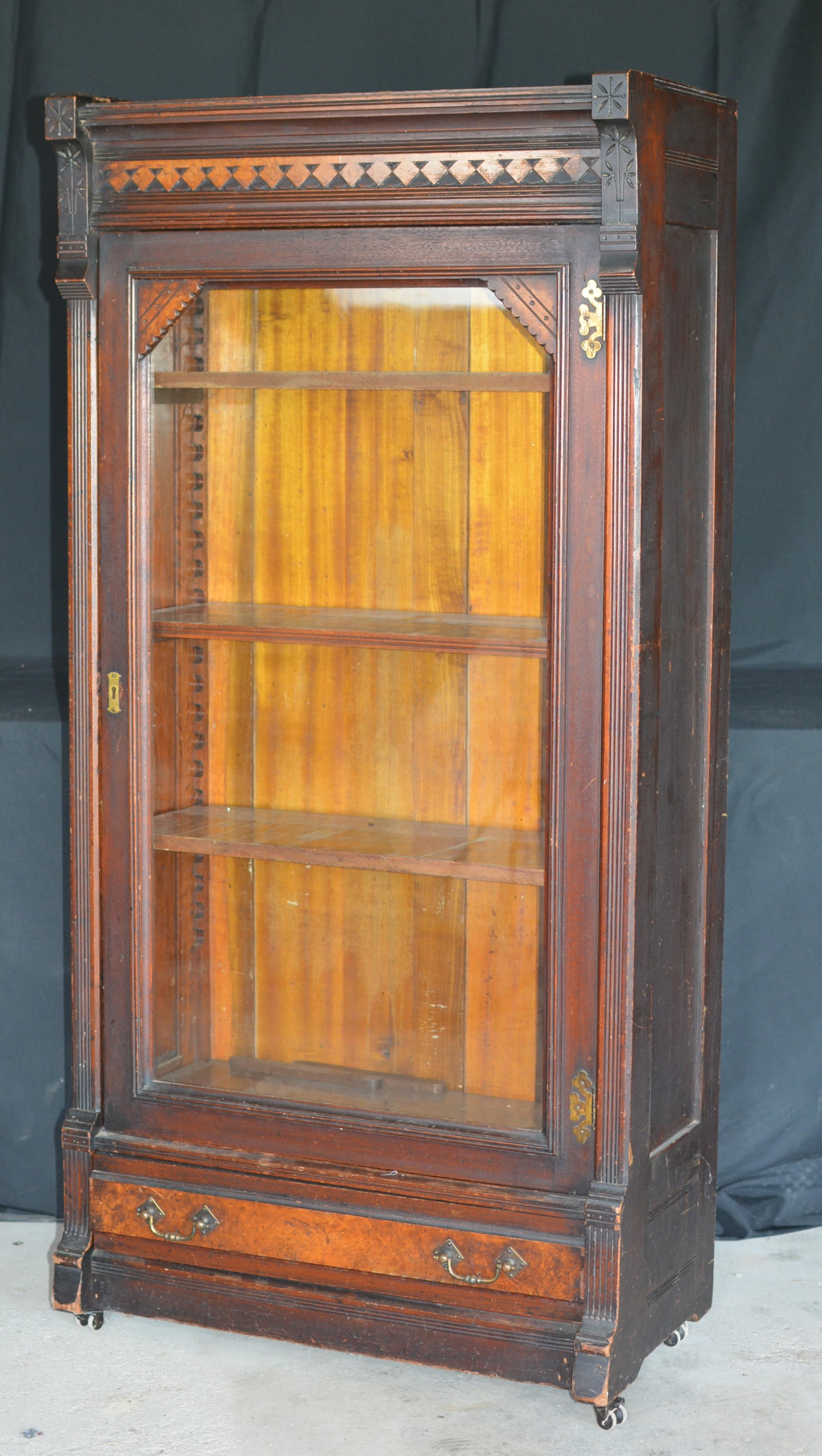Victorian Eastlake Walnut Glass Door Bookcase (1 of 9)