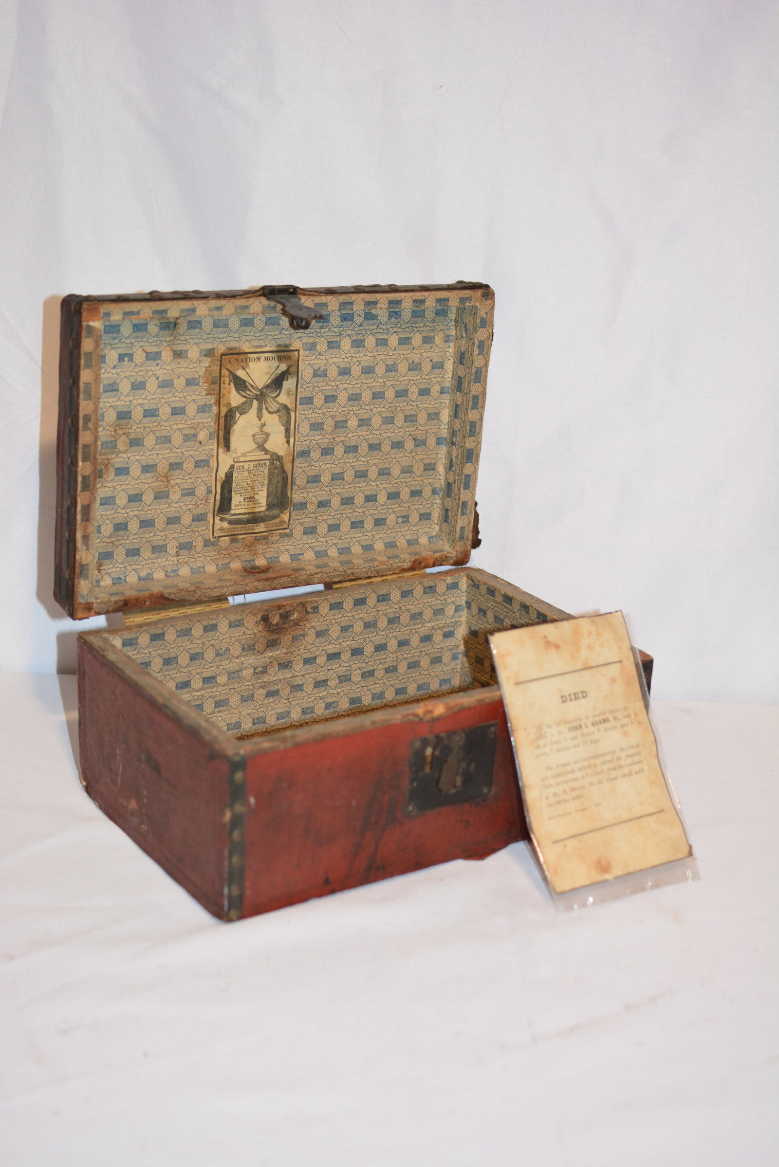 1854 Child's Death Announcement of John Adams Jr & Mourning Box of President Zachary Taylor with (1 of 10)