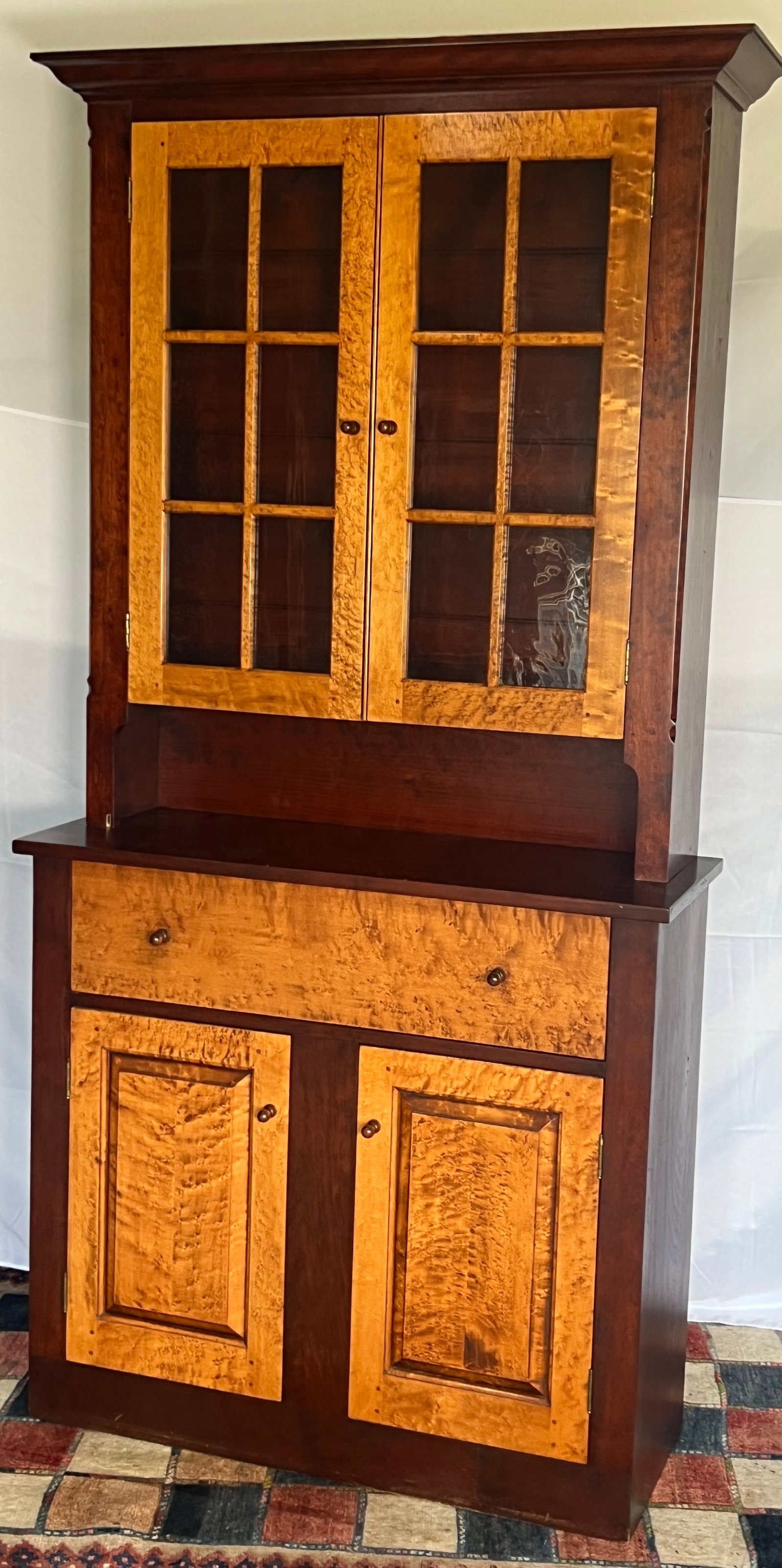 D.R. Dimes Tiger Maple & Cherry Step-Back Cupboard (1 of 9)