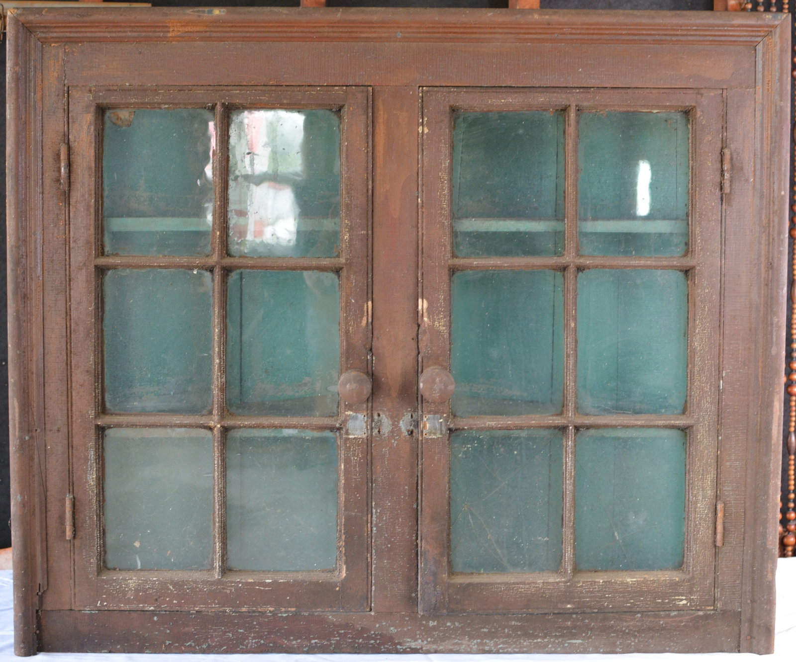 Early American Primitive Painted Corner Cupboard with 12-Pane Glass Doors (1 of 6)
