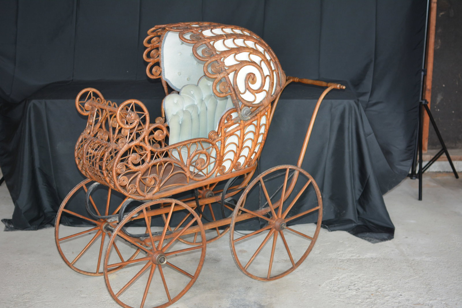 Elaborate Victorian Wicker Baby Carriage (1 of 5)