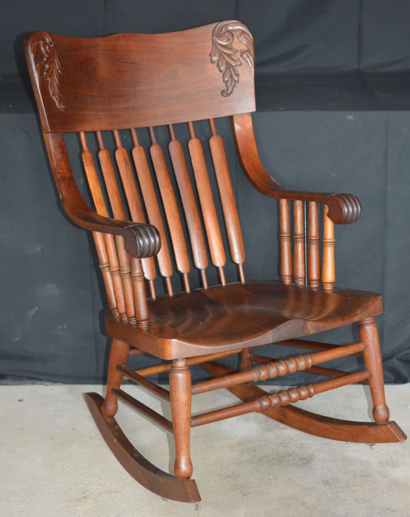 Antique Carved Walnut Spindle-Back Rocking Chair (1 of 5)