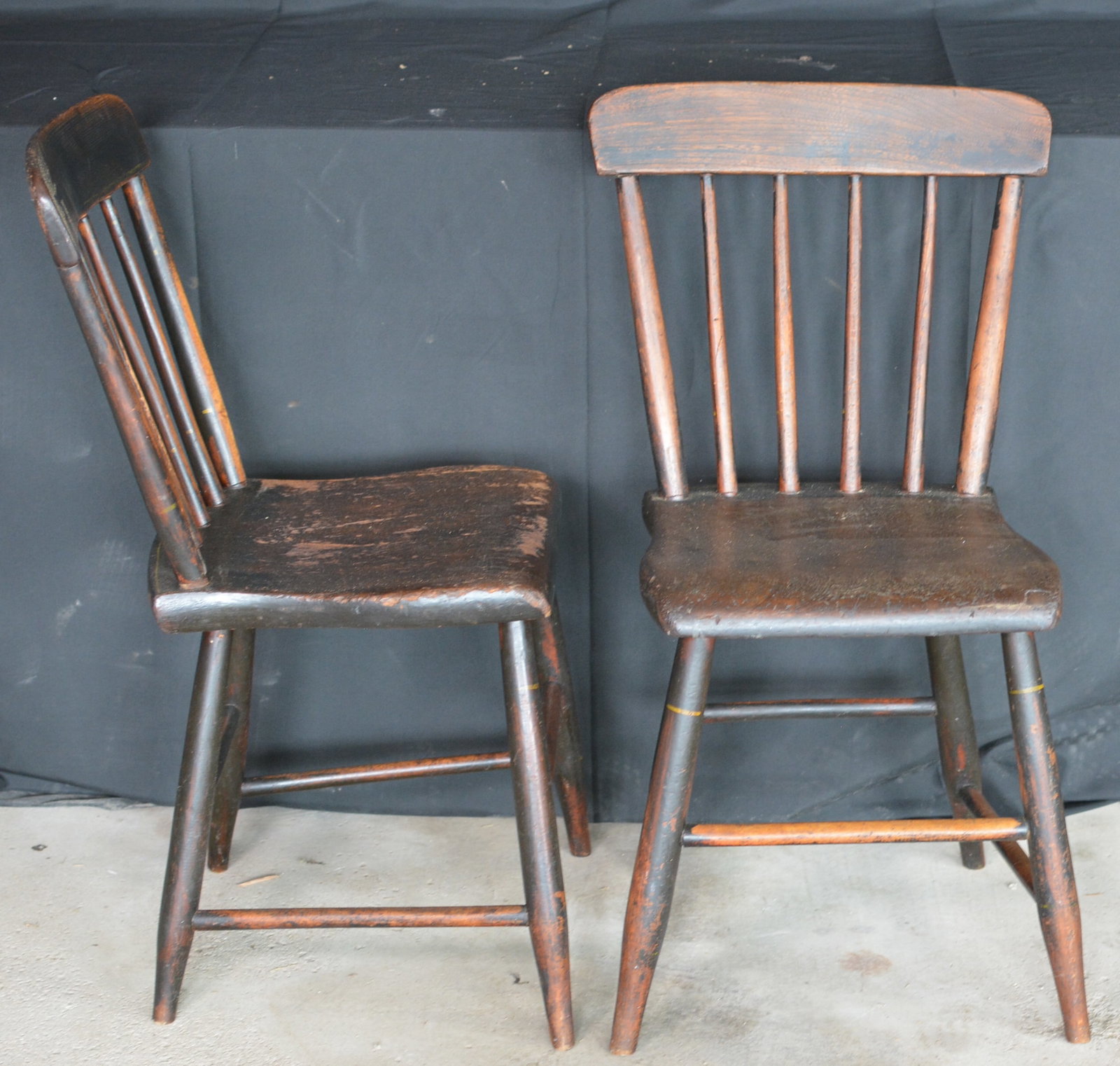 Pair Antique Primitive Windsor Spindle-Back Chairs (1 of 5)