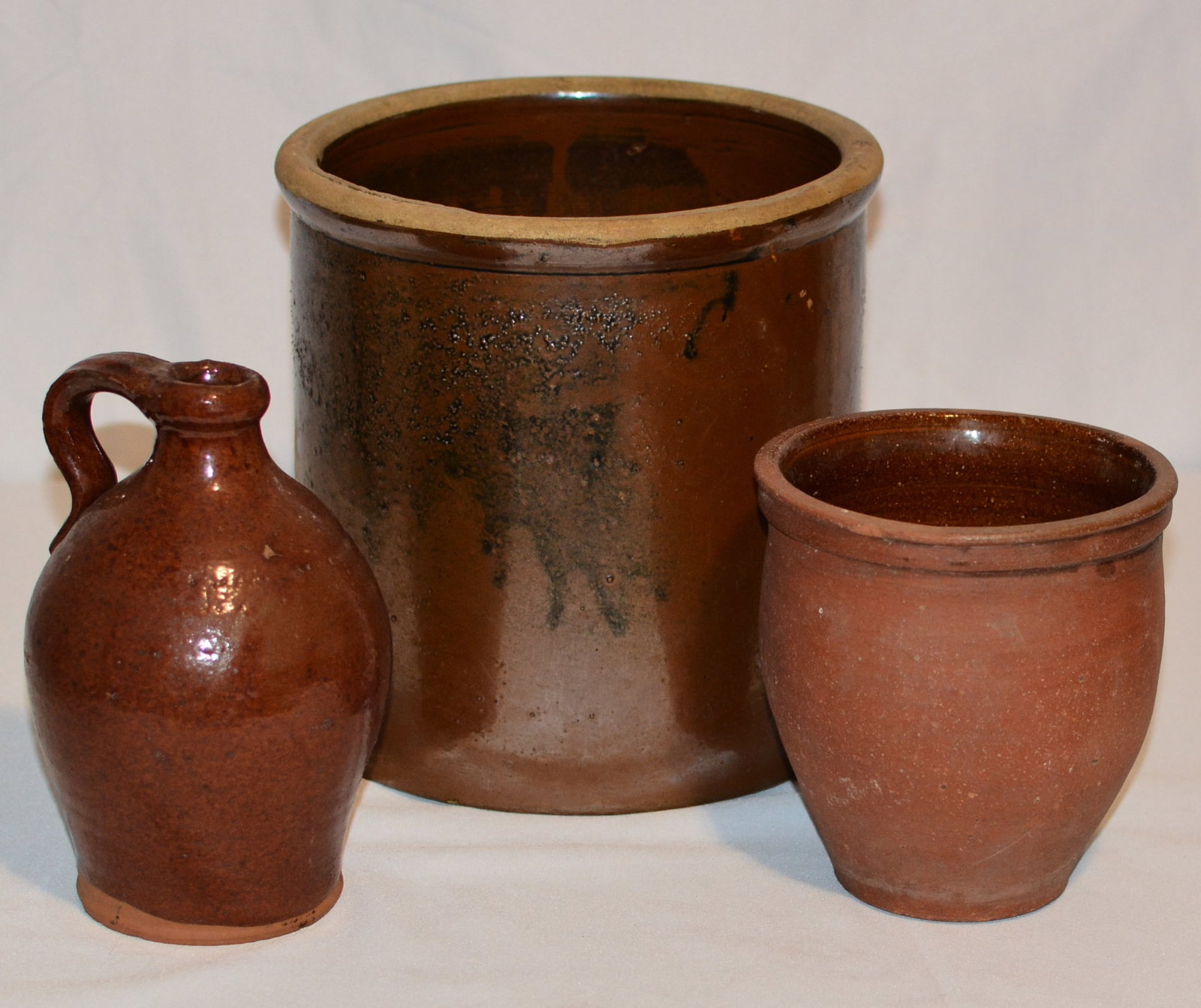 Group of Three Early American Redware & Stoneware Pottery Vessels (1 of 11)
