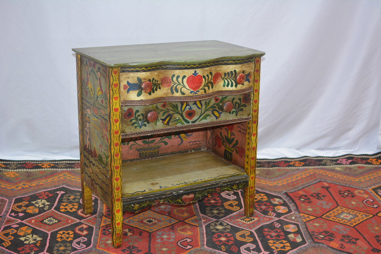 Hand-painted folk art nightstand 1947 (1 of 8)