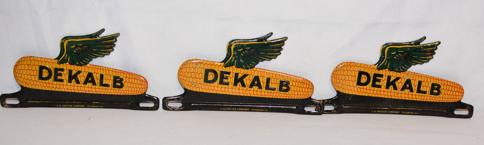 3 Vintage Dekalb Corn Advertising License Plate Bracket (1 of 5)