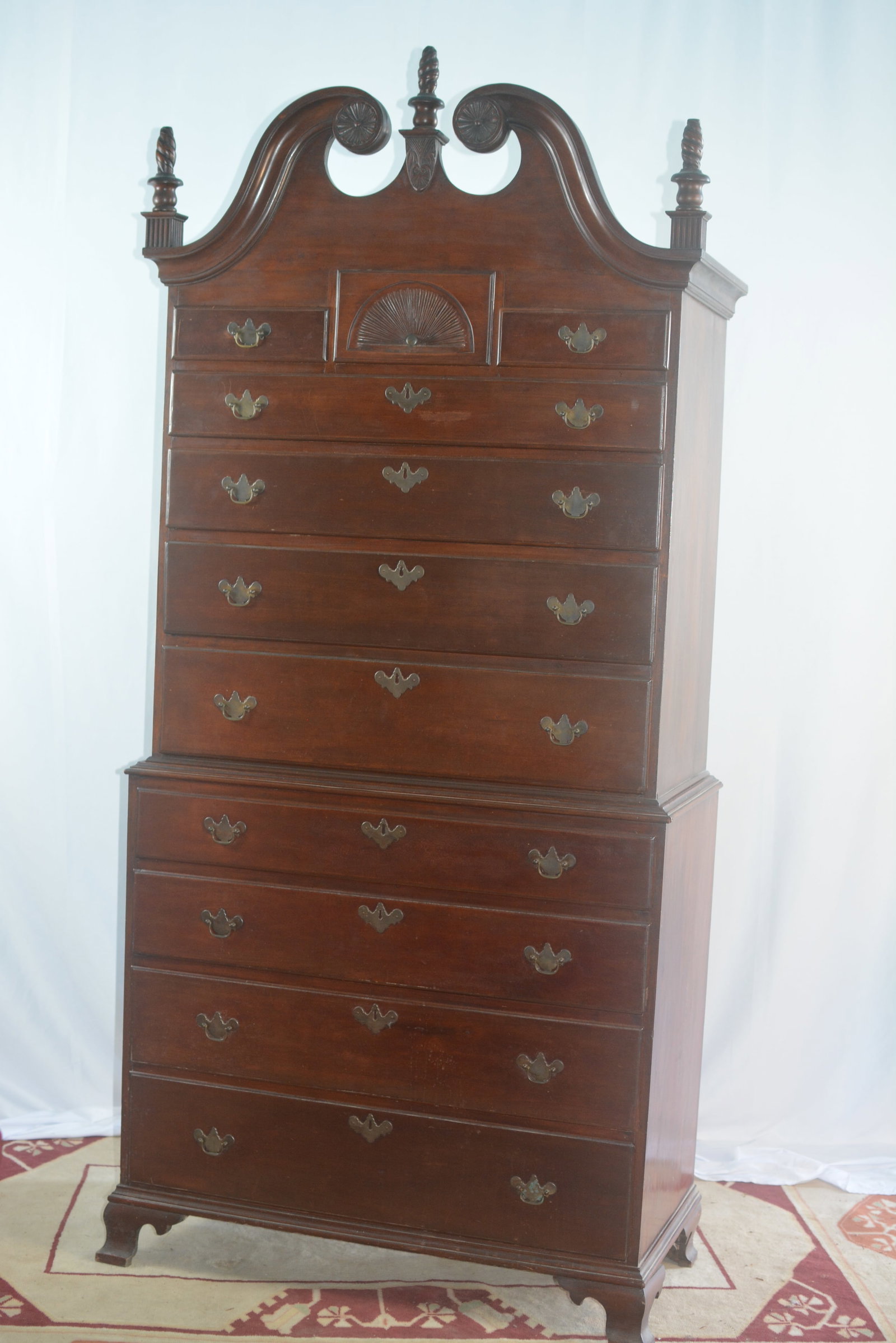 Chippendale Style Mahogany Bonnet-Top Highboy Chest on Chest (1 of 11)