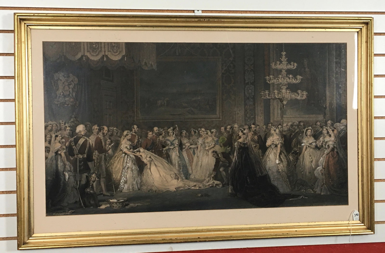 Victorian Scene Colored Engraving: Victorian Scene Colored Engraving, from Jerry Barrett painting. A drawing room at St. James' Palace during the reign of Queen Victoria. Engraved by F. Stacpoole. Marked lower right corner with name an